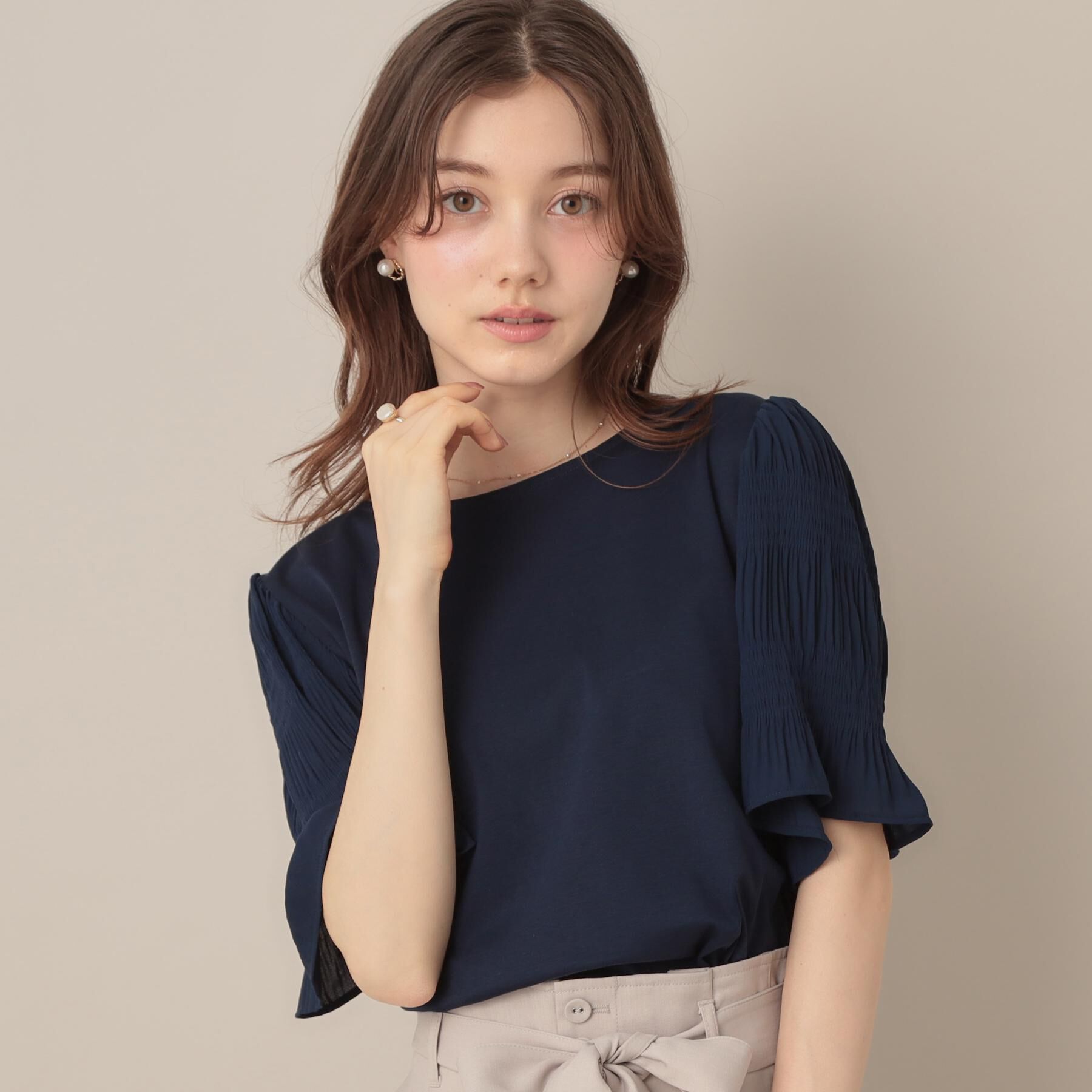 Couture broach「【接触冷感・UVカット・細見え】マジョリカシフォンスリーブトップス」|Tシャツ・カットソー|