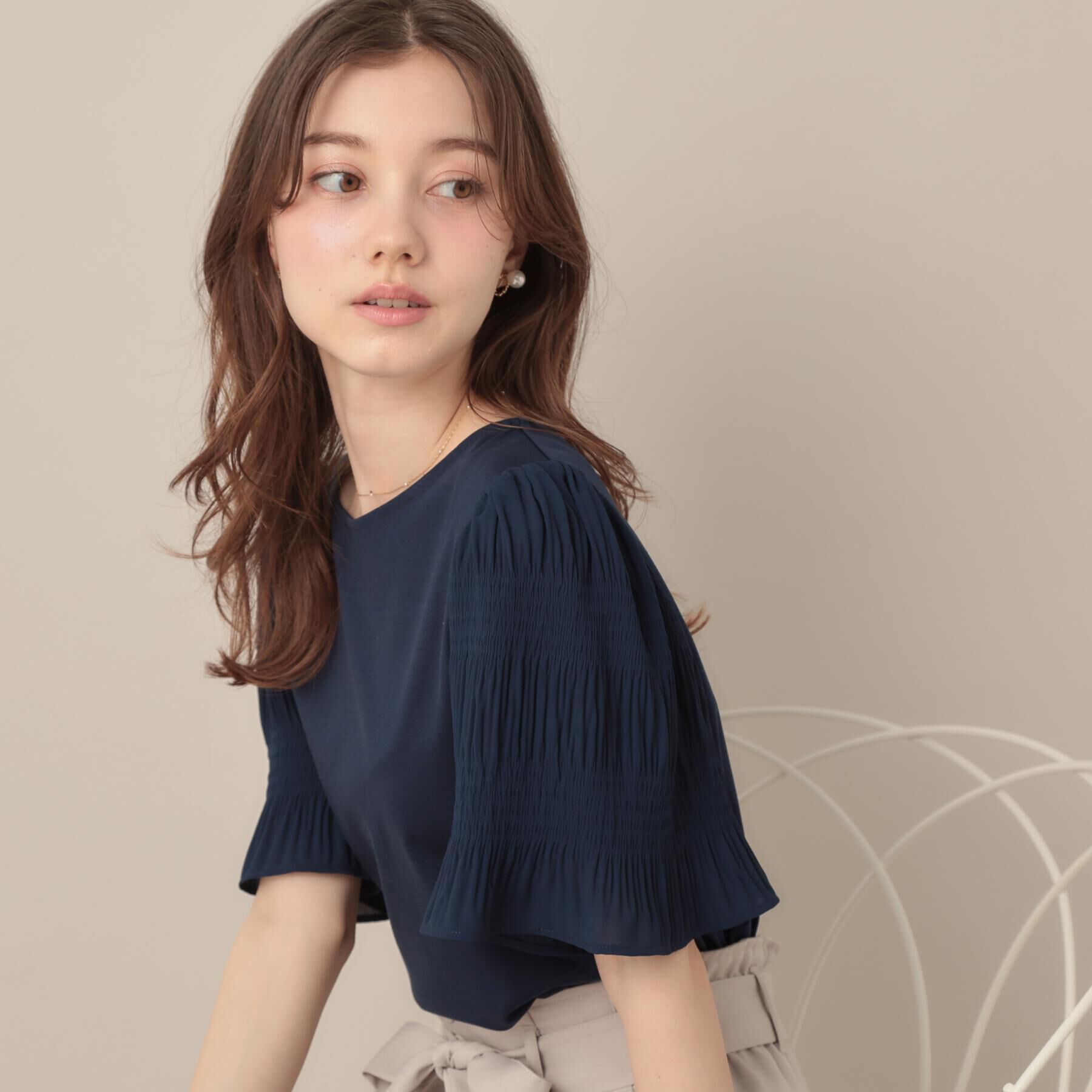 Couture broach「【接触冷感・UVカット・細見え】マジョリカシフォンスリーブトップス」|Tシャツ・カットソー|