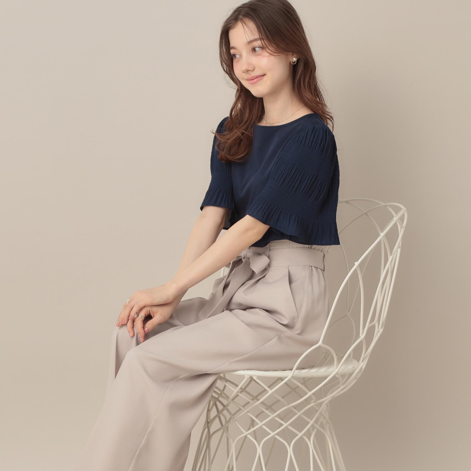 Couture broach「【接触冷感・UVカット・細見え】マジョリカシフォンスリーブトップス」|Tシャツ・カットソー|