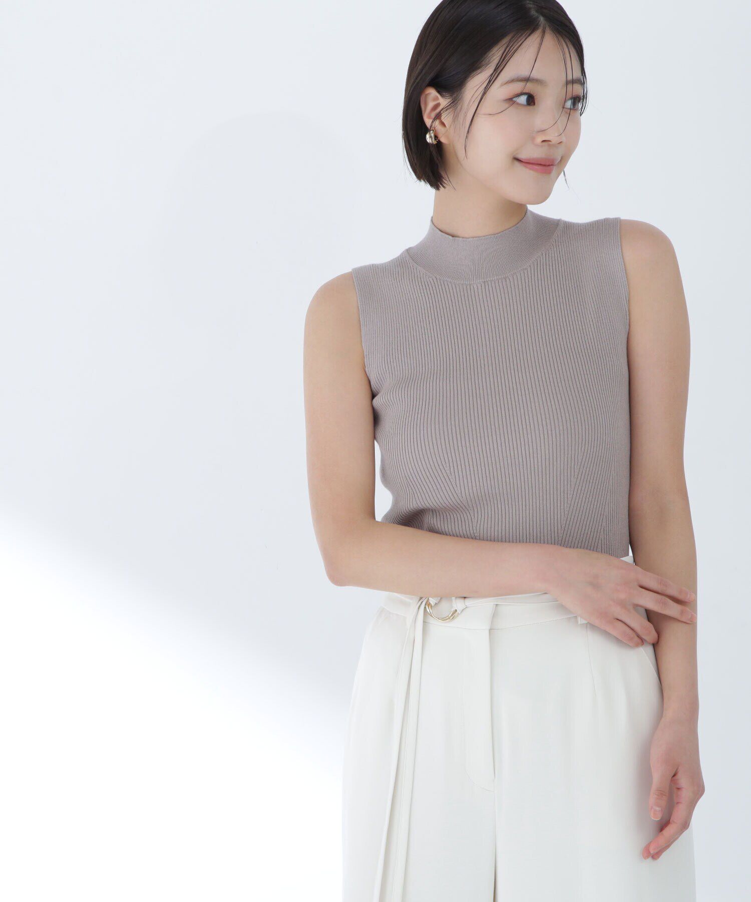  「ハイネックノースリーブリブニット」|ニット・セーター|