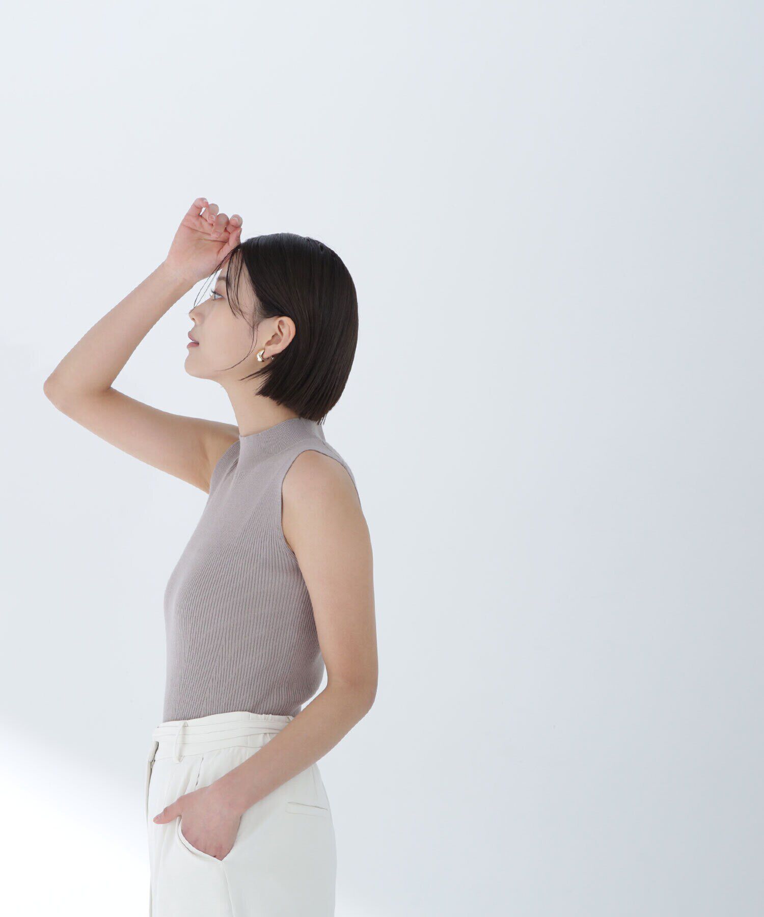  「ハイネックノースリーブリブニット」|ニット・セーター|