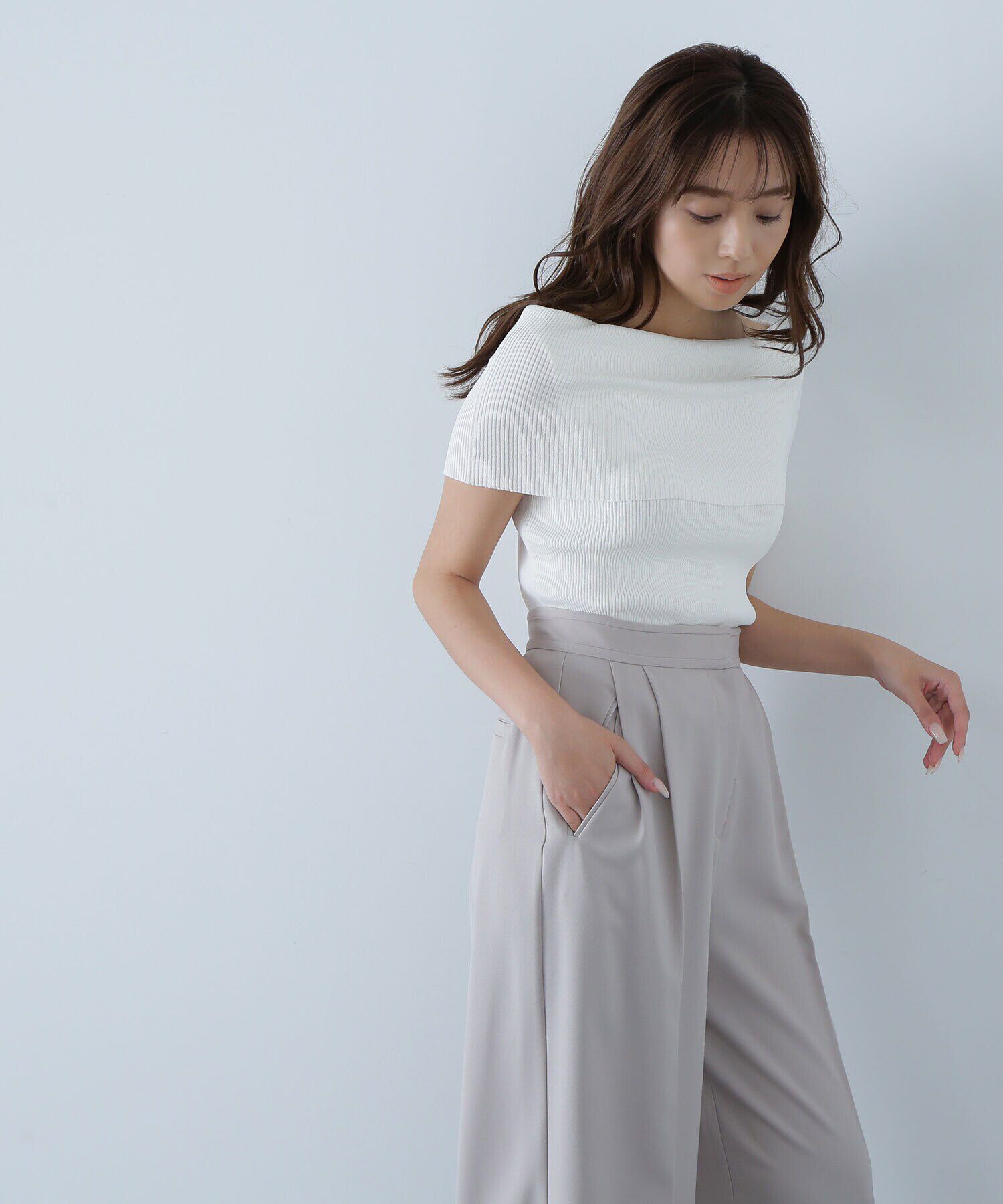  「ワイドオフショルリブニット」|ニット・セーター|