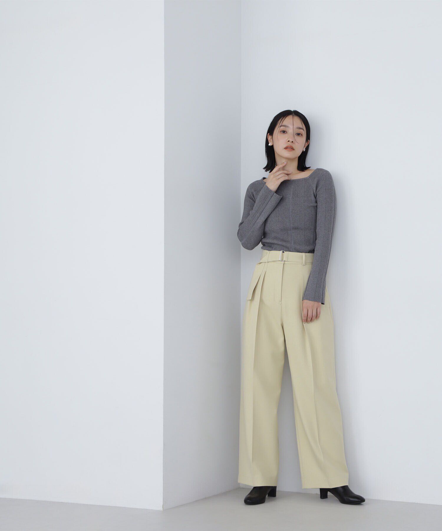  「スクエアネックランダムリブニット」|ニット・セーター|