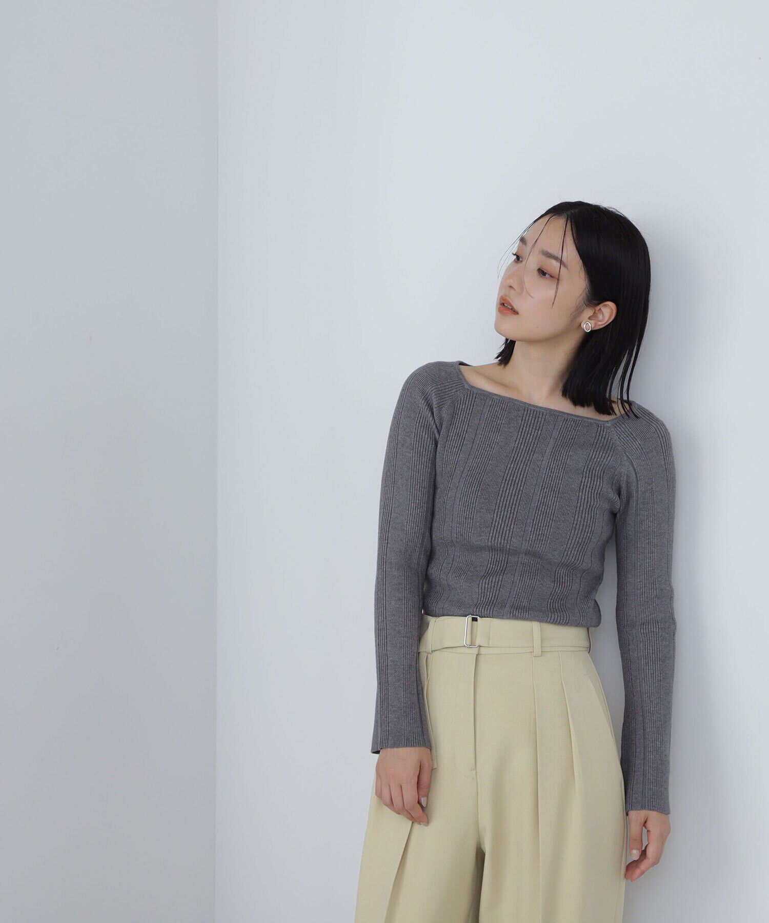  「スクエアネックランダムリブニット」|ニット・セーター|