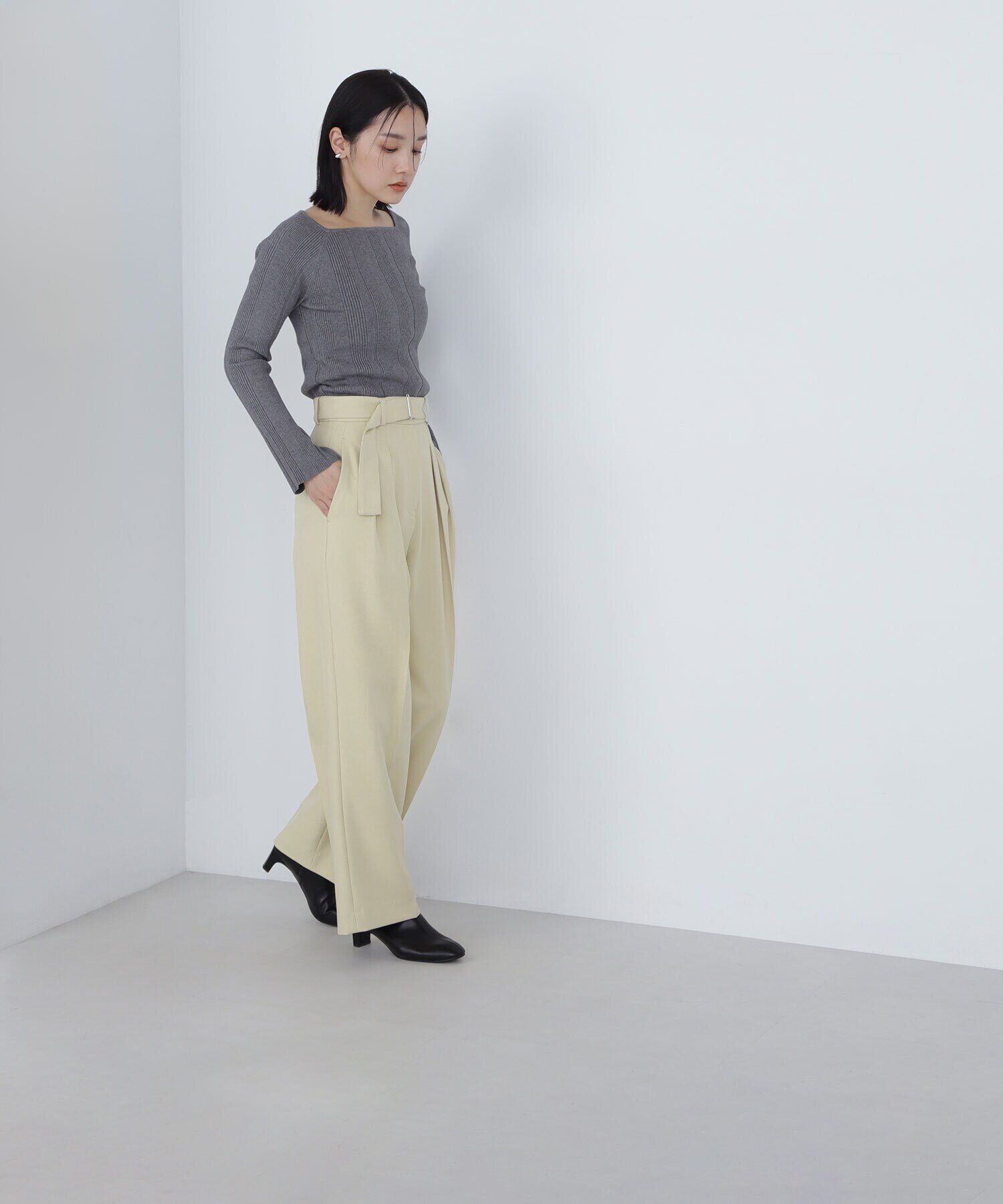  「スクエアネックランダムリブニット」|ニット・セーター|