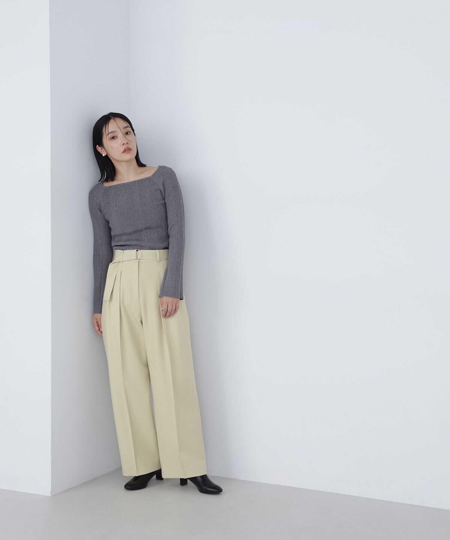  「スクエアネックランダムリブニット」|ニット・セーター|