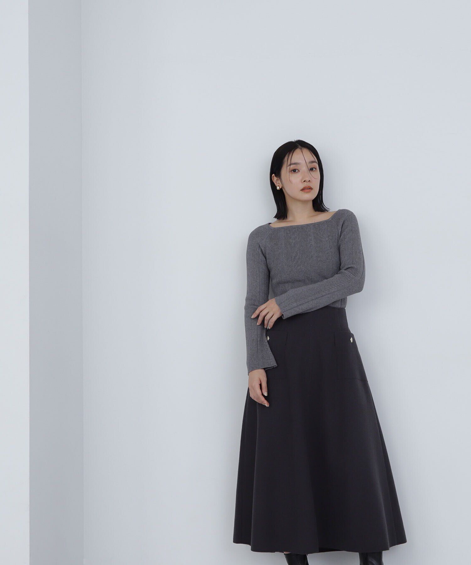  「スクエアネックランダムリブニット」|ニット・セーター|