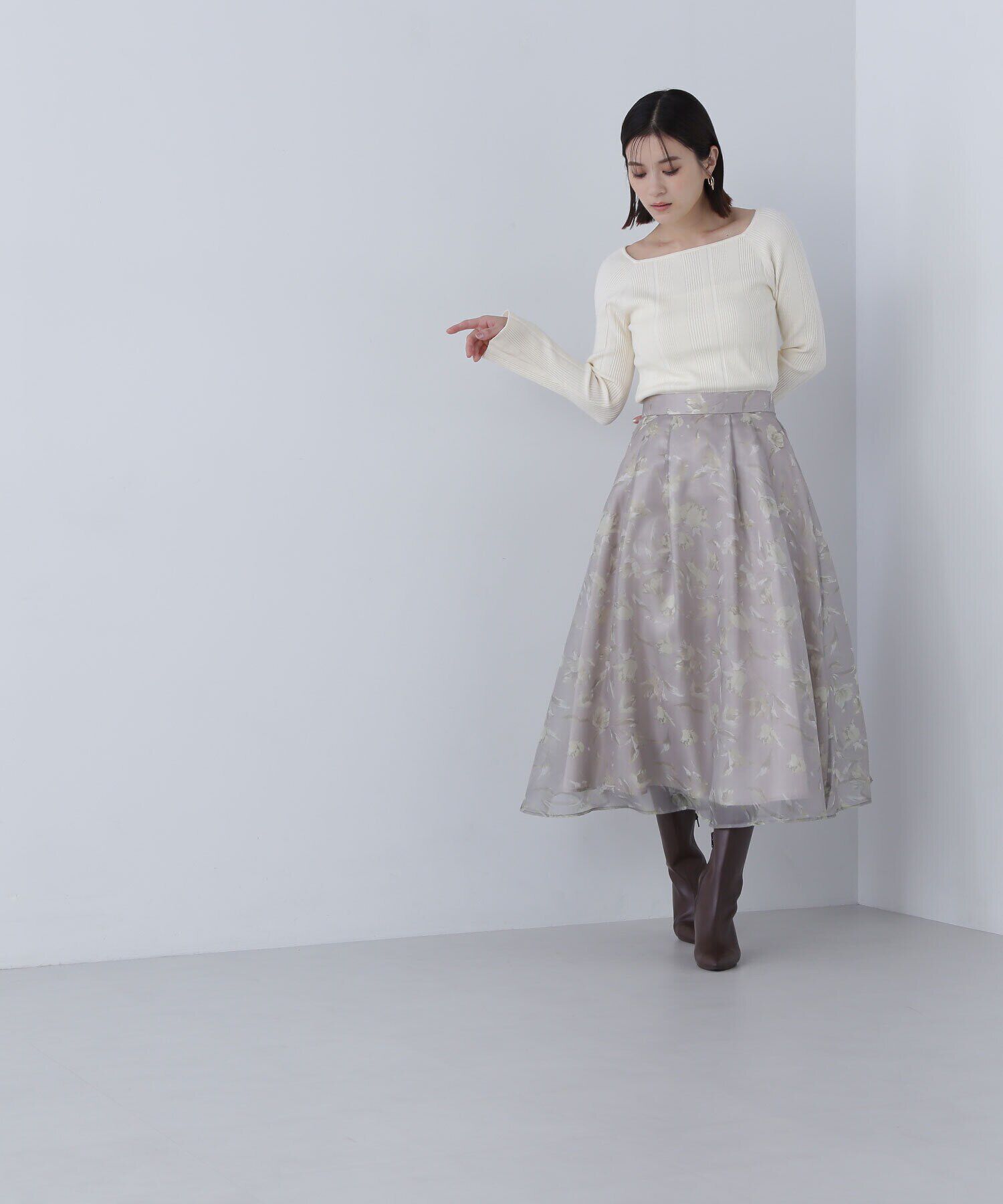  「スクエアネックランダムリブニット」|ニット・セーター|