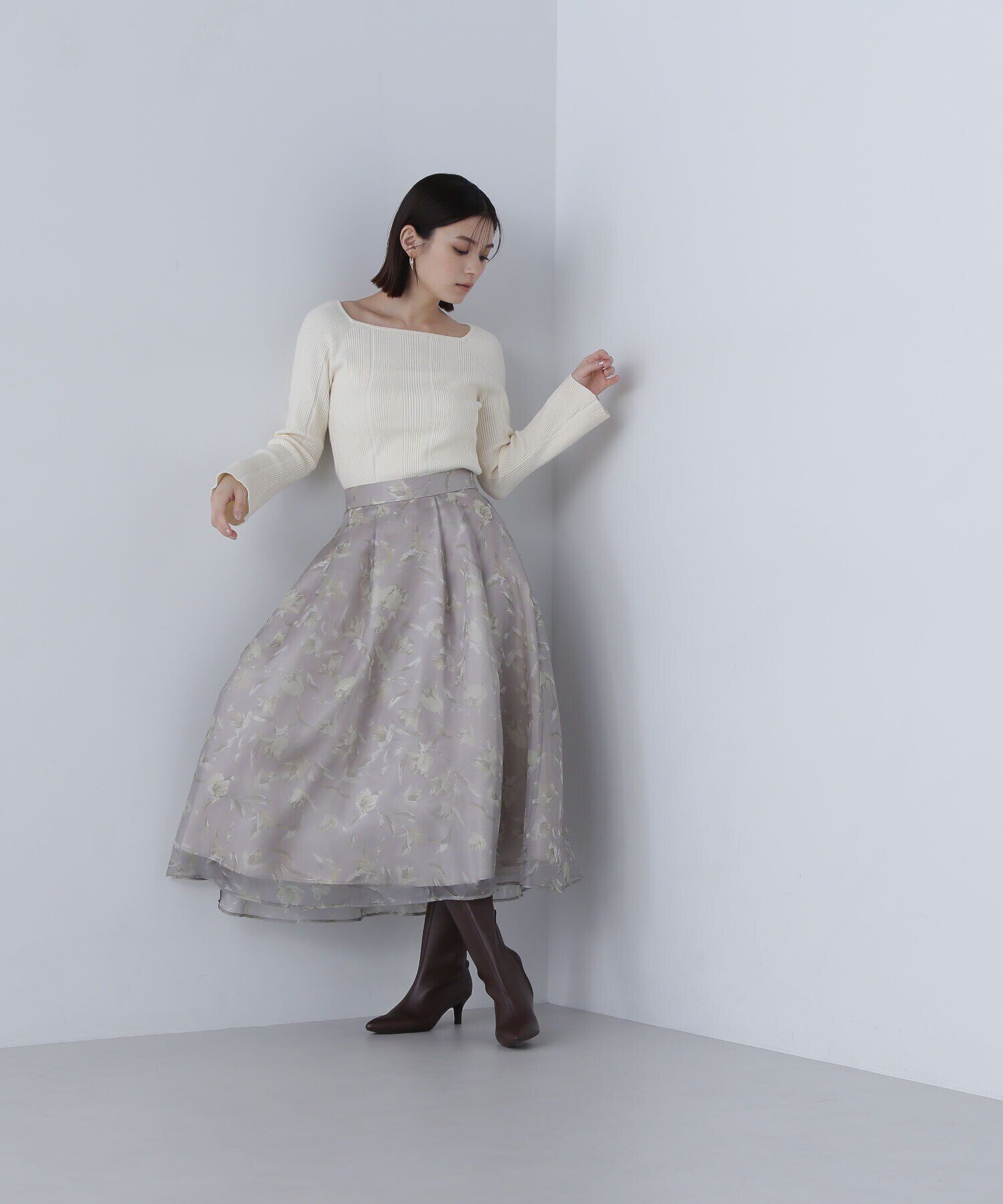  「スクエアネックランダムリブニット」|ニット・セーター|