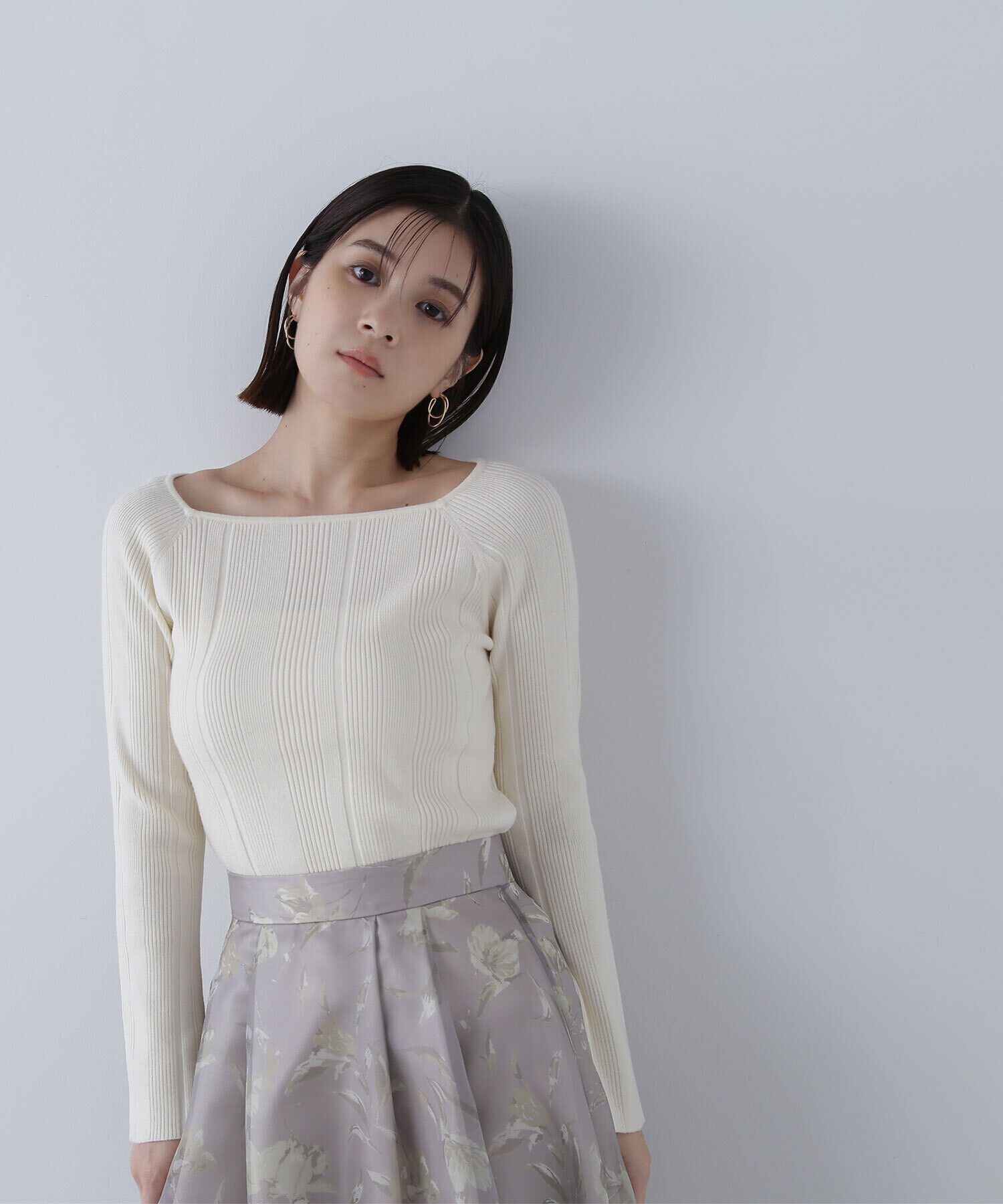  「スクエアネックランダムリブニット」|ニット・セーター|