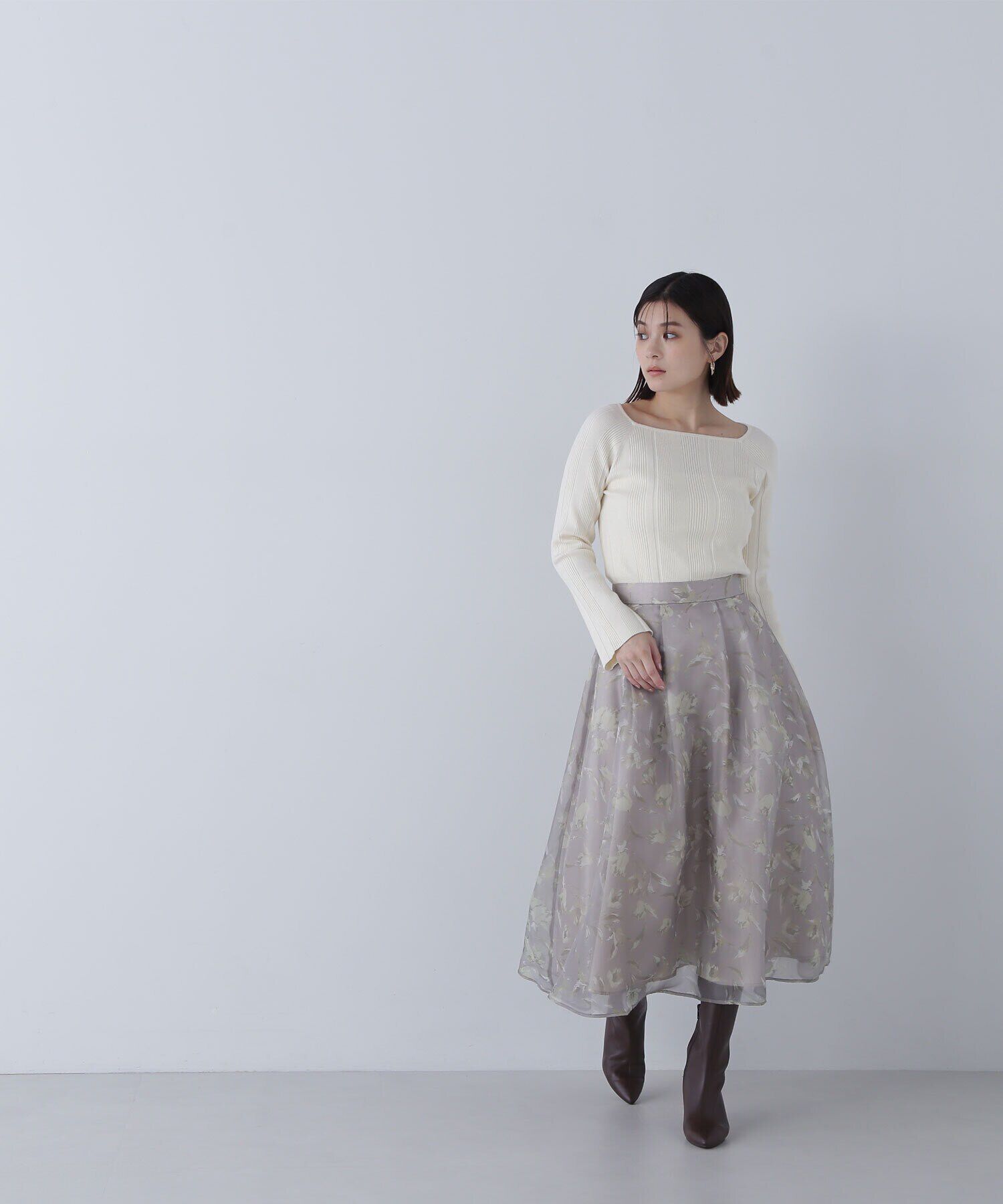  「スクエアネックランダムリブニット」|ニット・セーター|