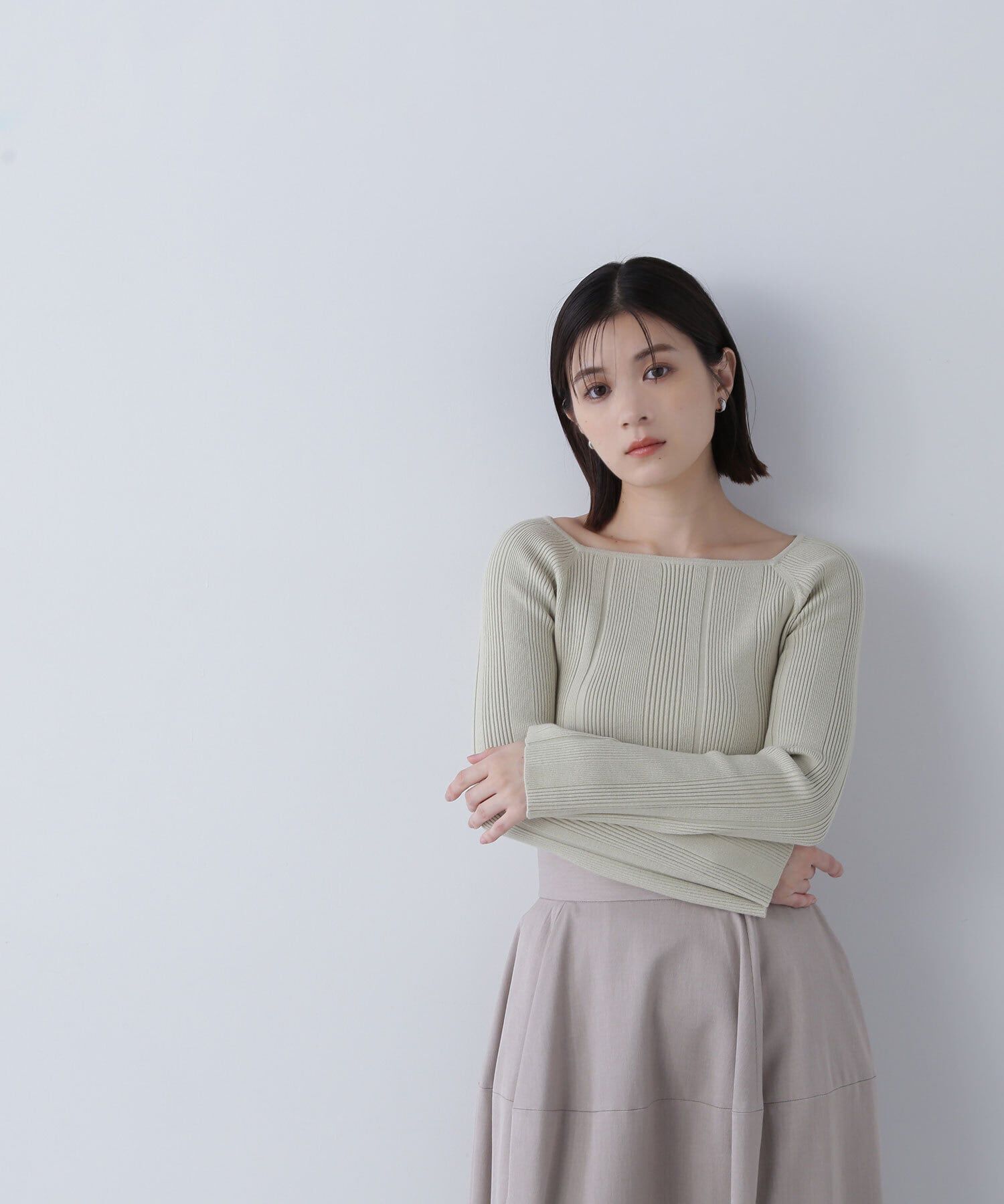  「スクエアネックランダムリブニット」|ニット・セーター|オパールグリ