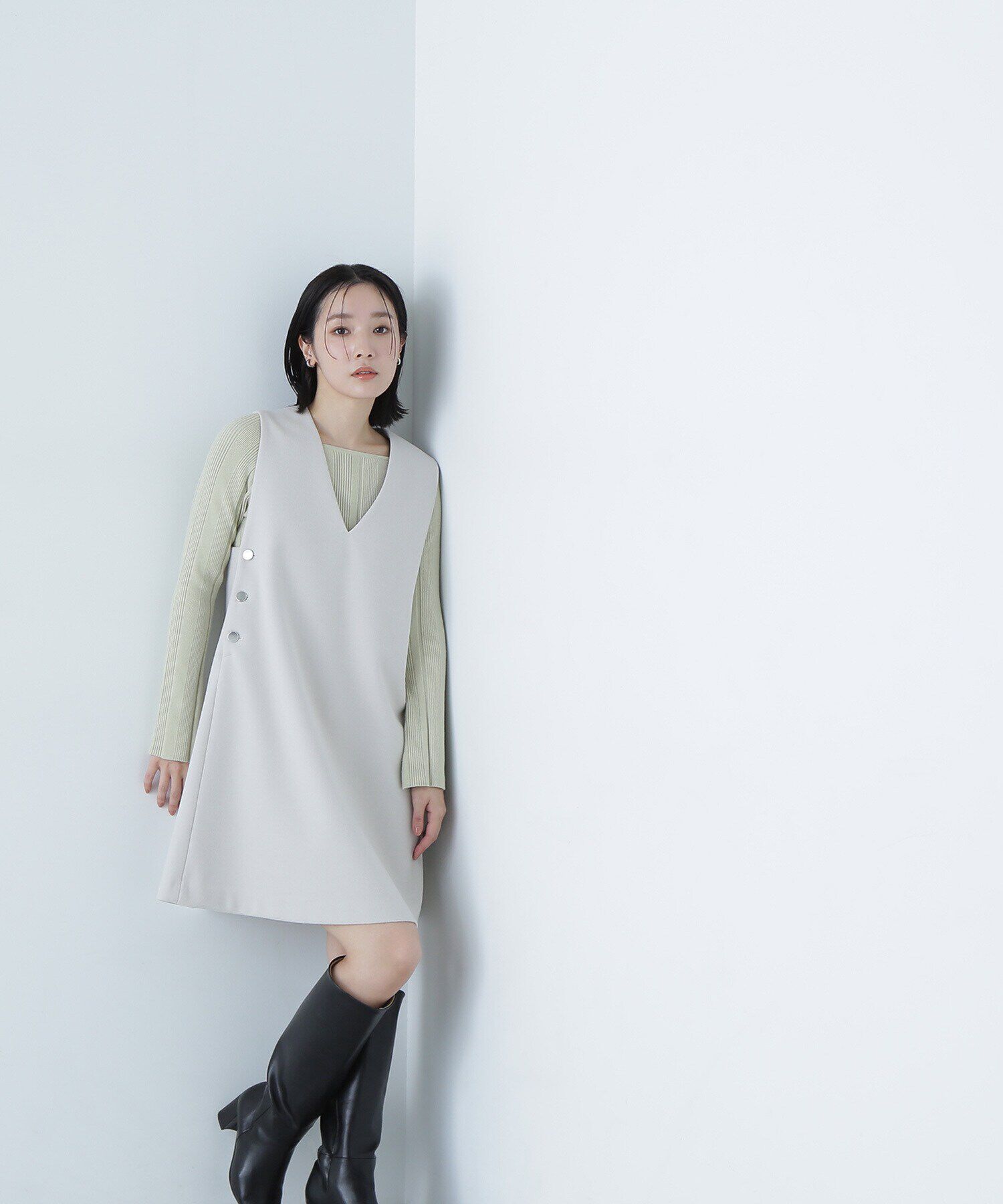  「スクエアネックランダムリブニット」|ニット・セーター|