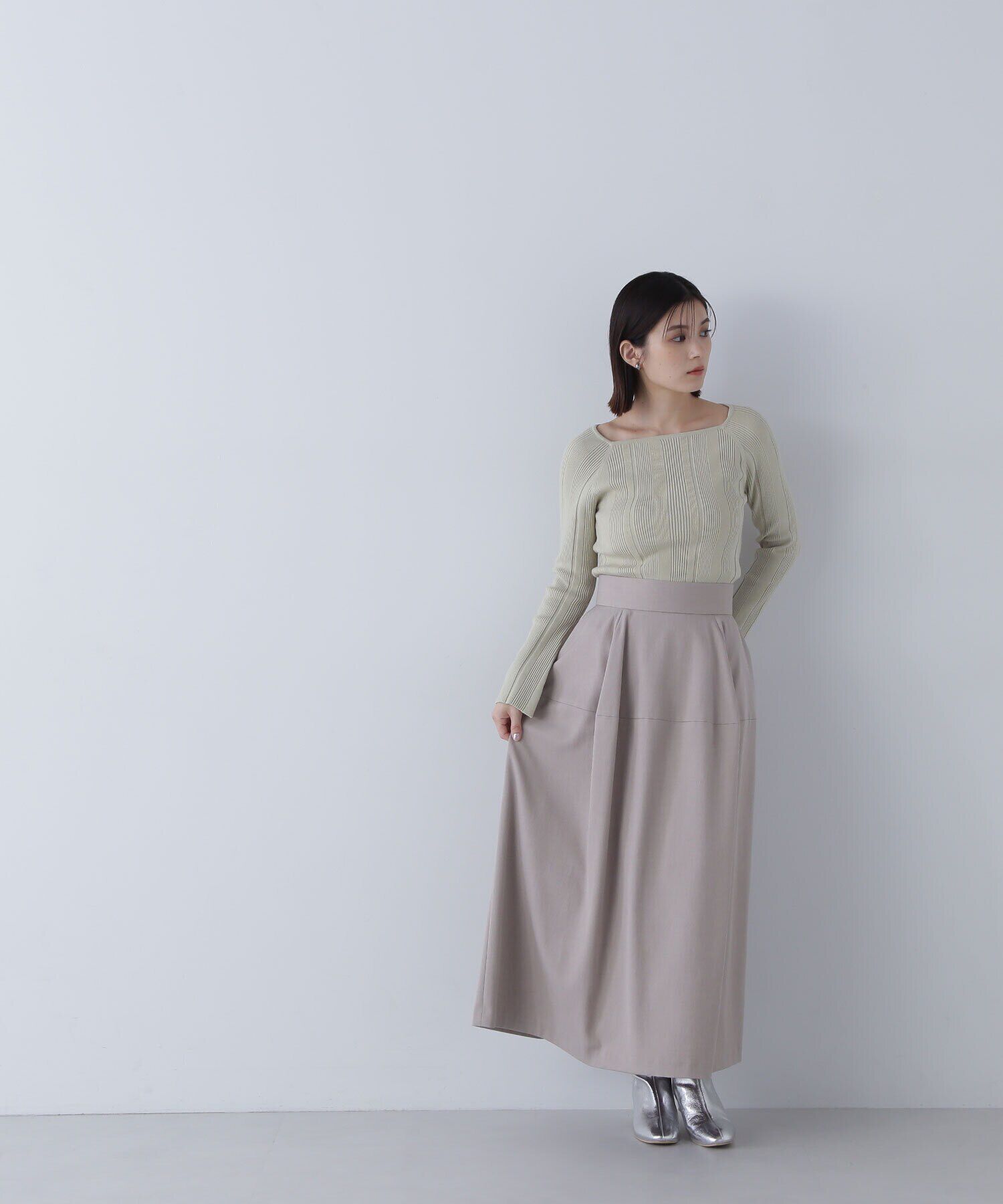  「スクエアネックランダムリブニット」|ニット・セーター|