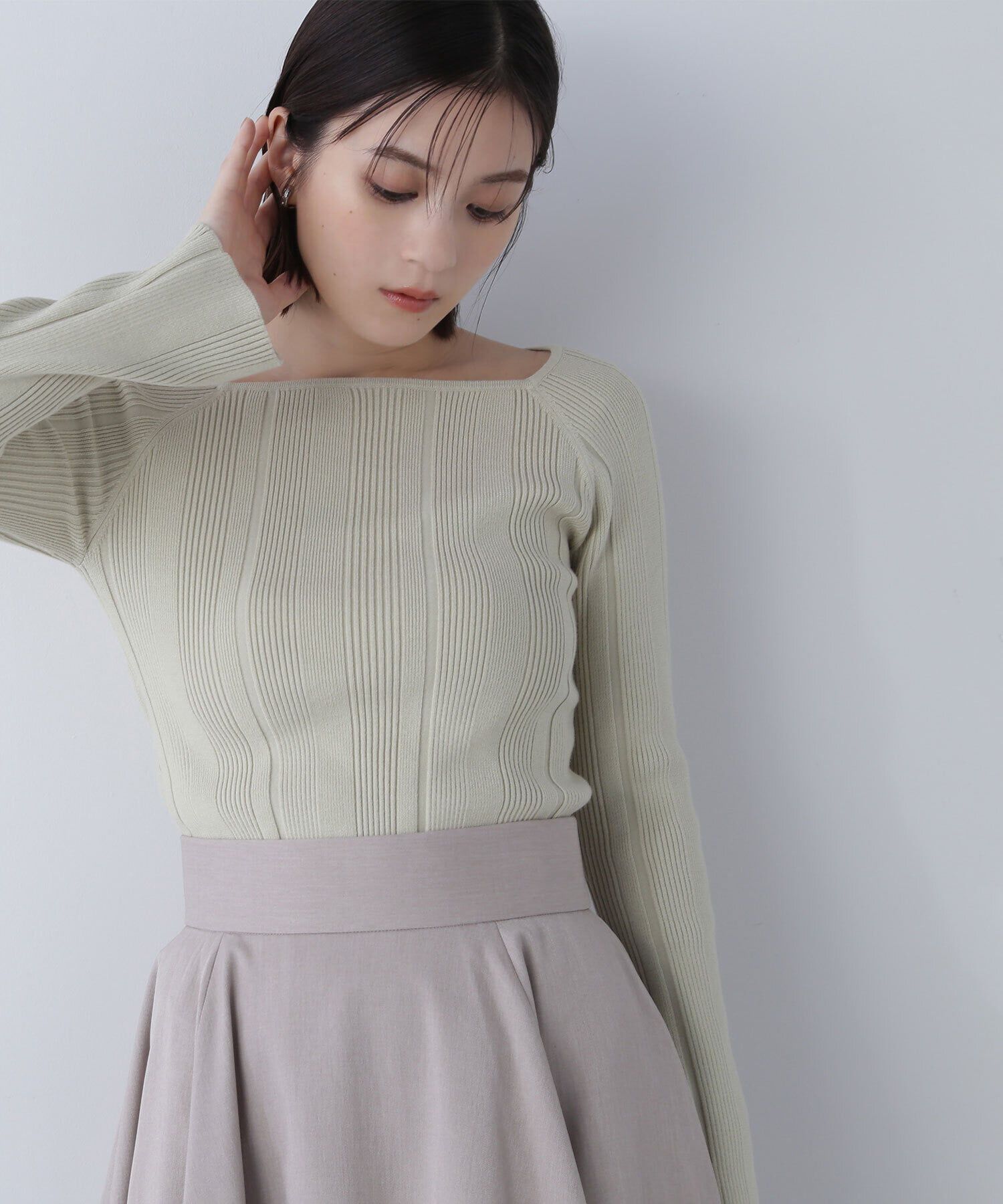  「スクエアネックランダムリブニット」|ニット・セーター|