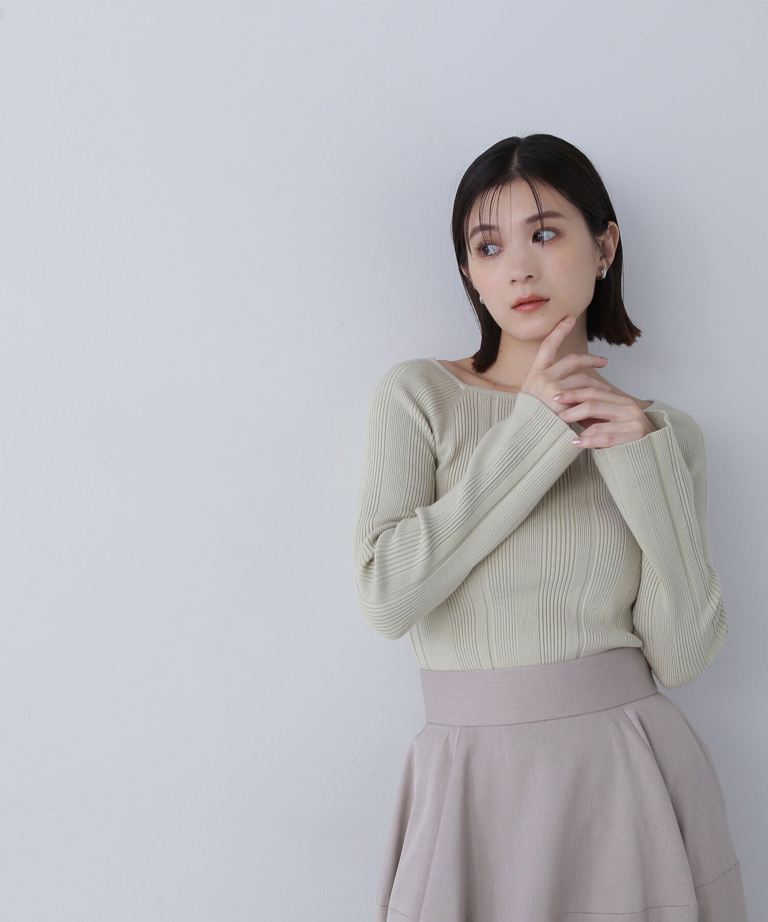  「スクエアネックランダムリブニット」|ニット・セーター|