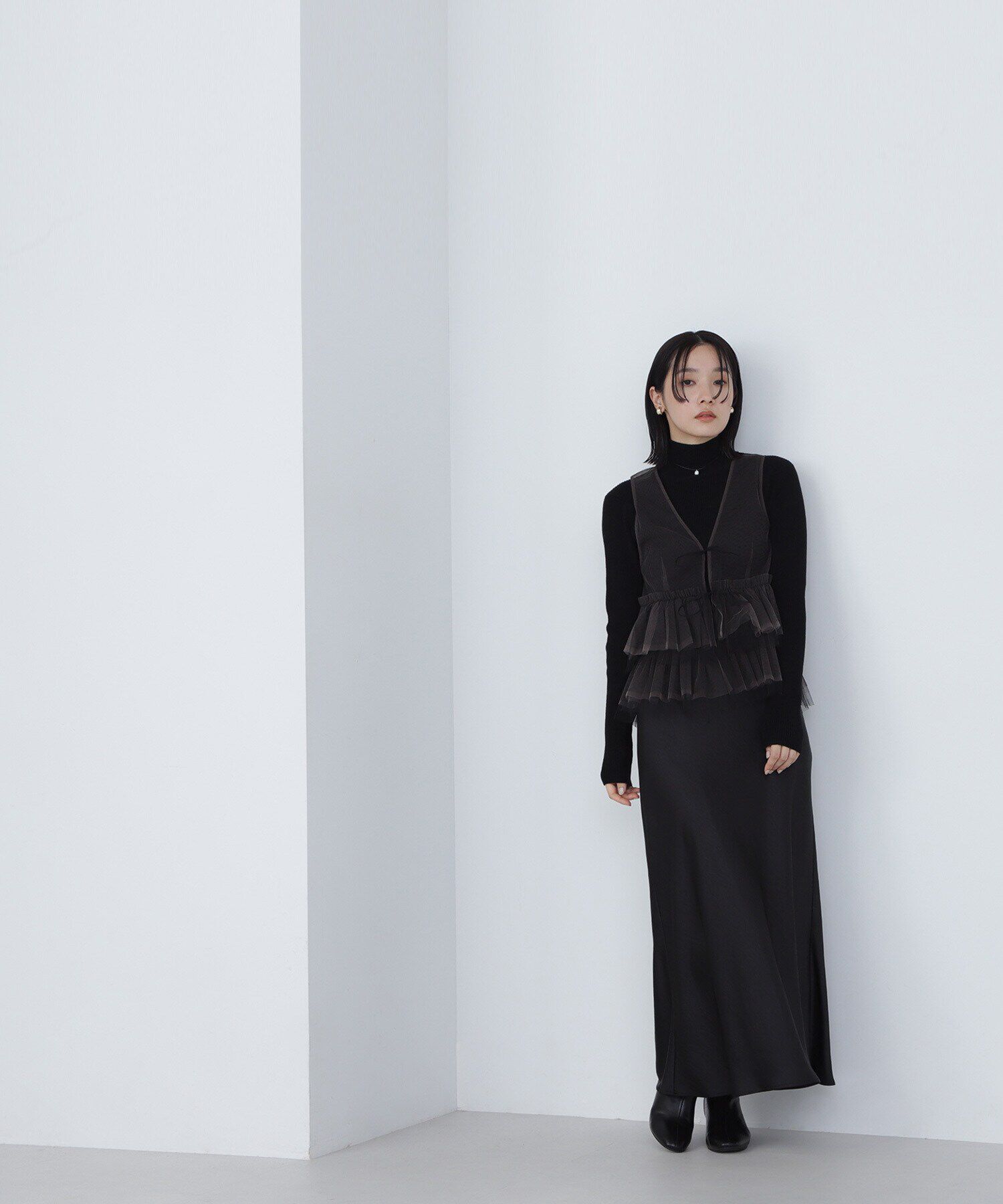  「チュールフリルトップス＆リブニット」|ニット・セーター|