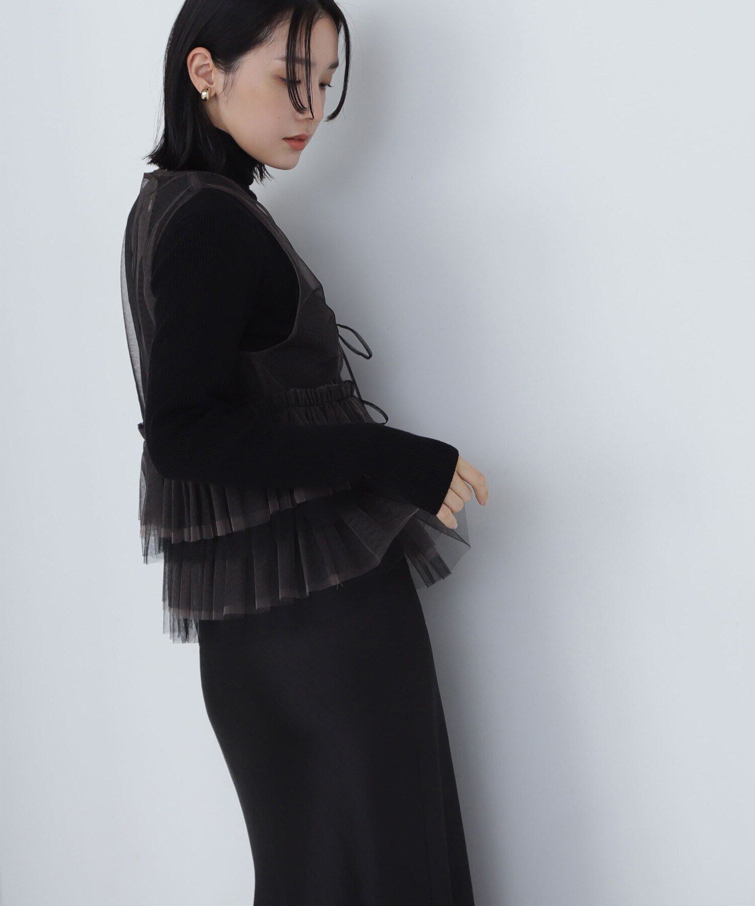  「チュールフリルトップス＆リブニット」|ニット・セーター|