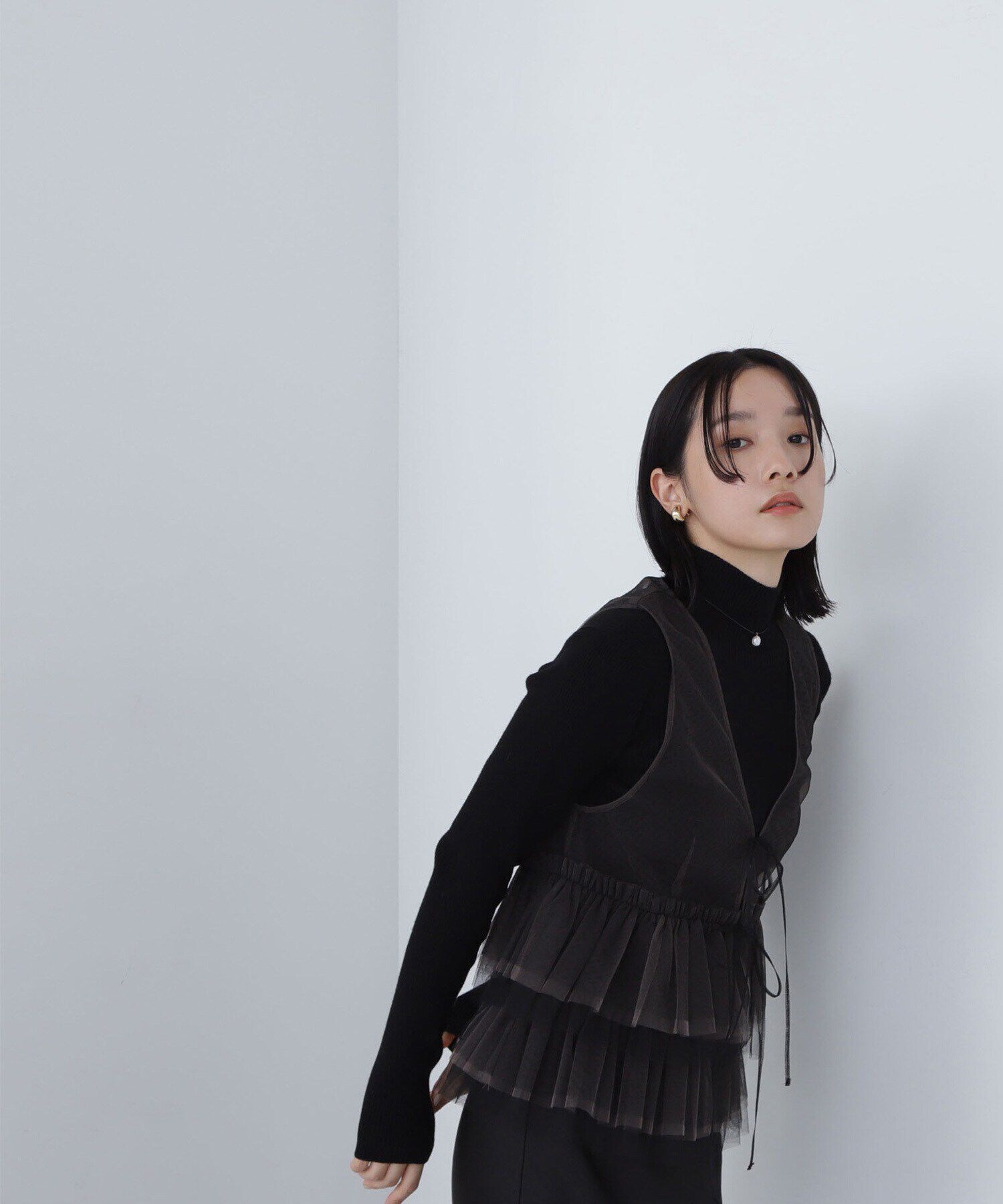  「チュールフリルトップス＆リブニット」|ニット・セーター|