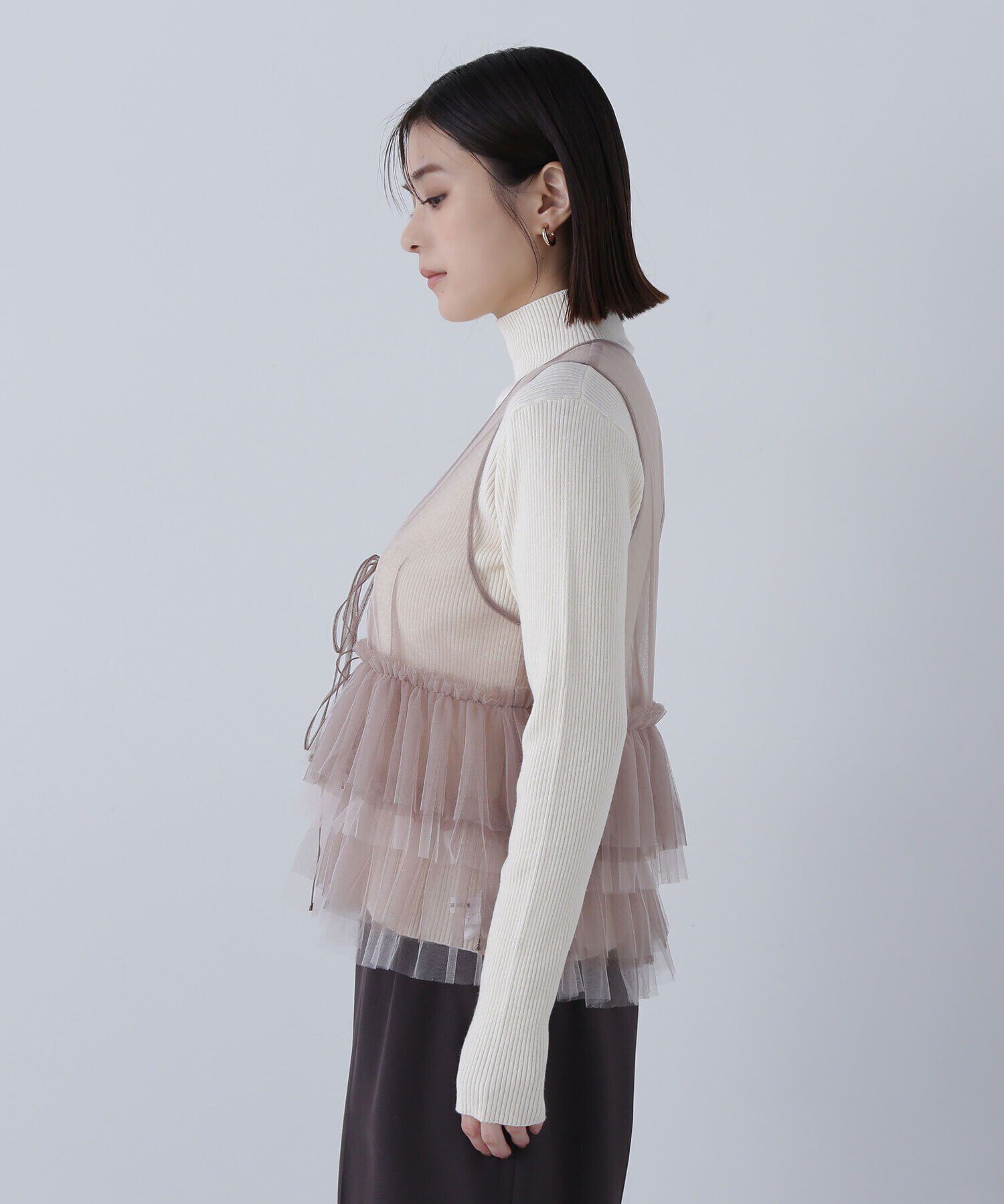  「チュールフリルトップス＆リブニット」|ニット・セーター|