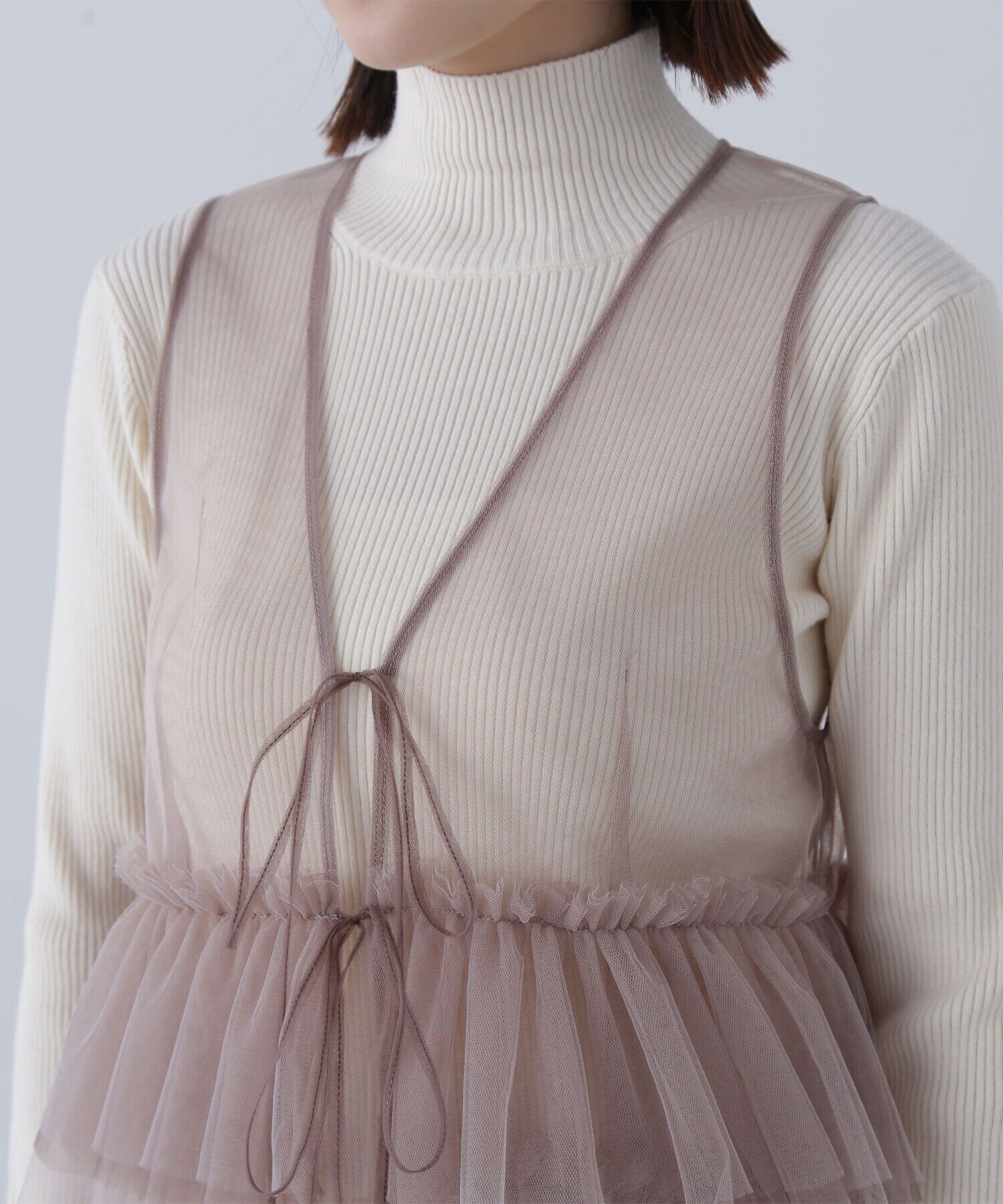  「チュールフリルトップス＆リブニット」|ニット・セーター|