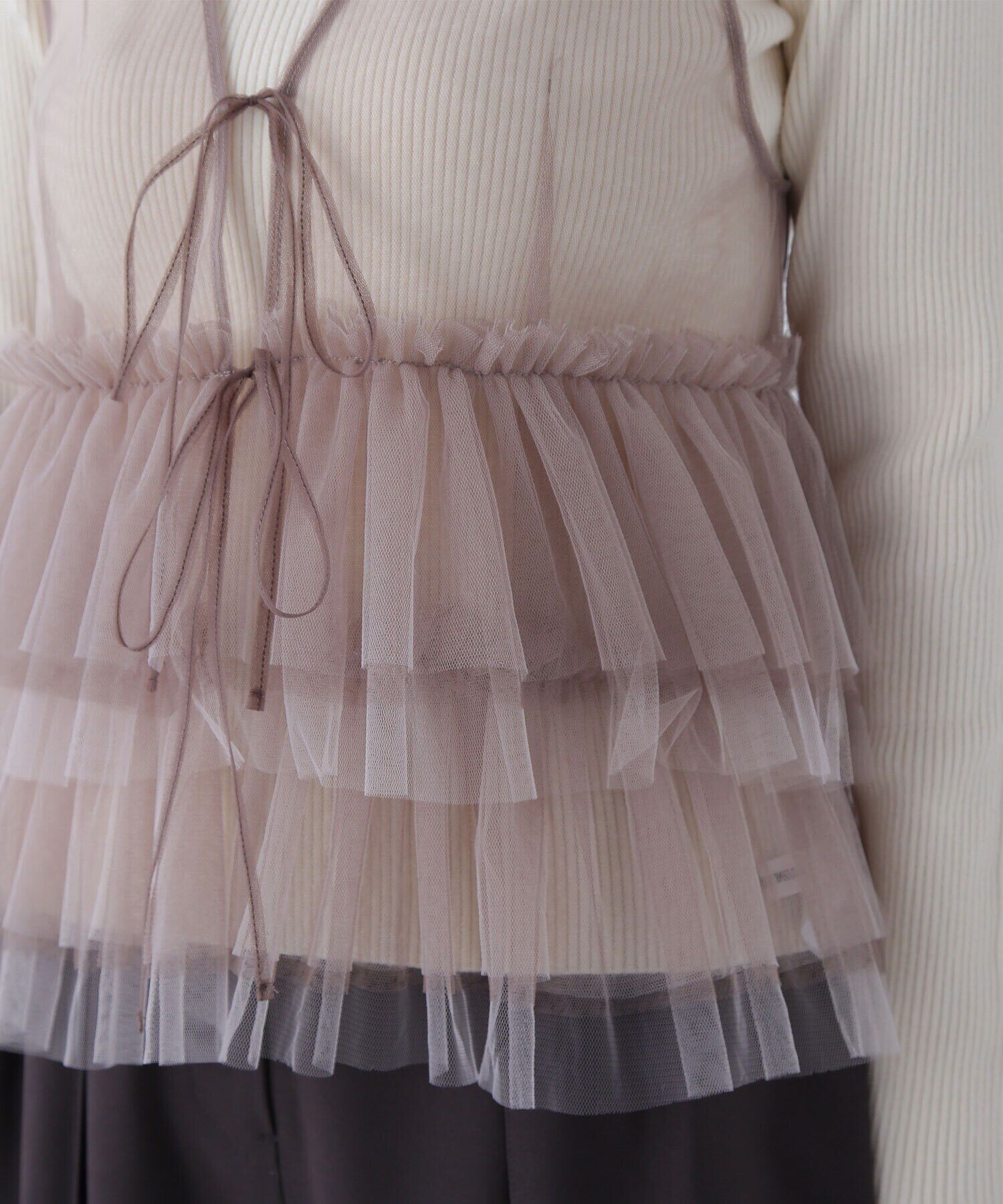  「チュールフリルトップス＆リブニット」|ニット・セーター|