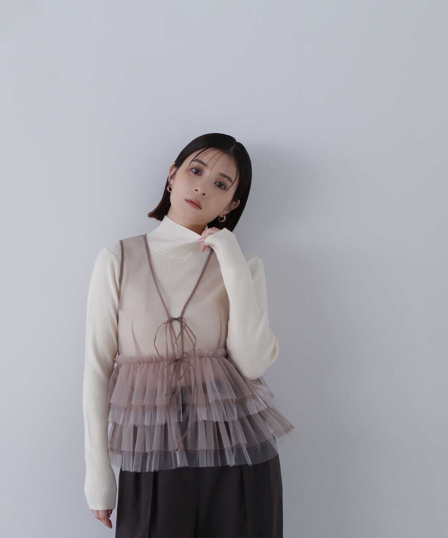  「チュールフリルトップス＆リブニット」|ニット・セーター|