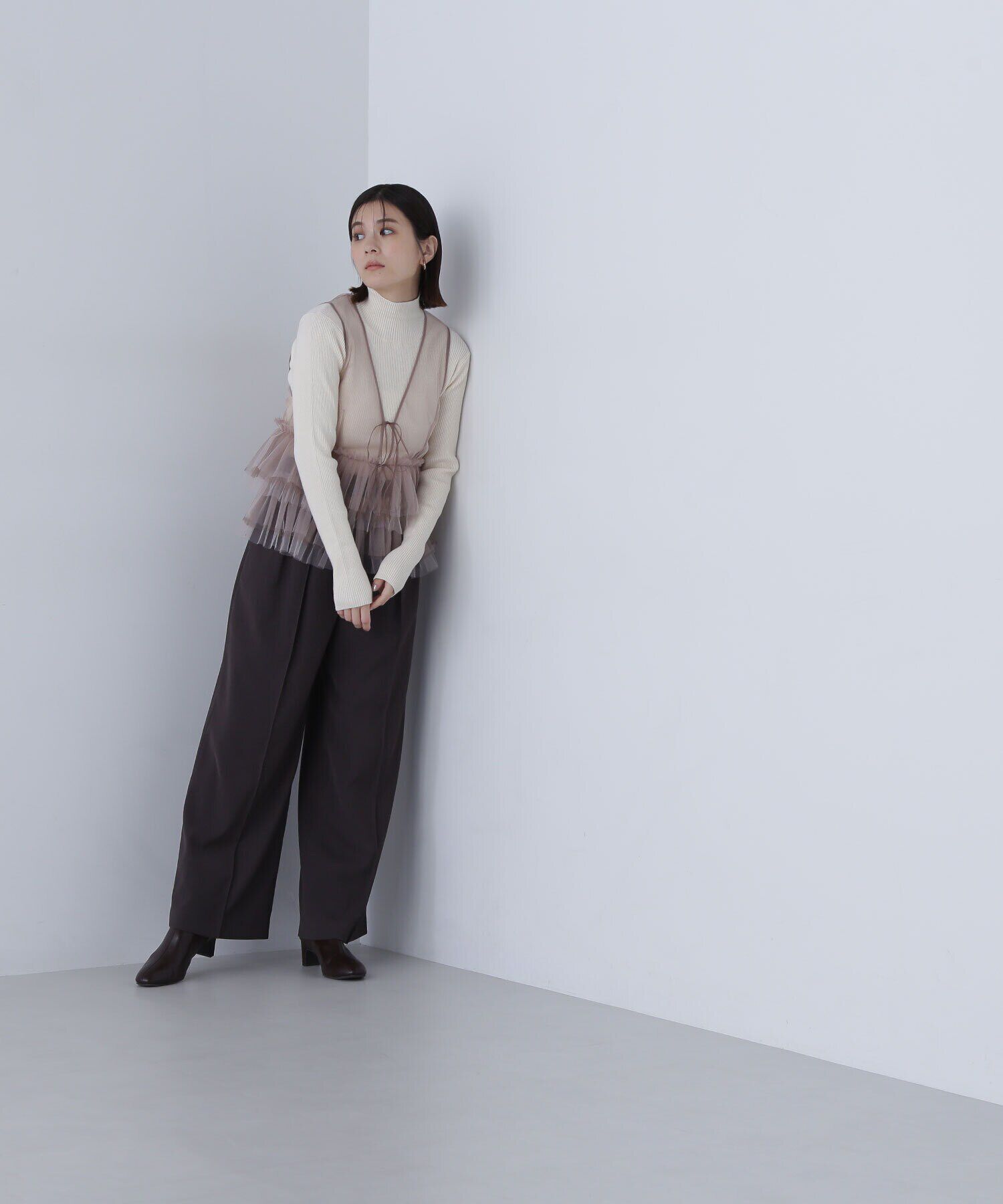  「チュールフリルトップス＆リブニット」|ニット・セーター|