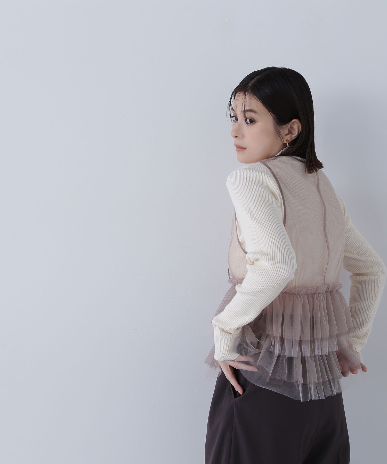  「チュールフリルトップス＆リブニット」|ニット・セーター|