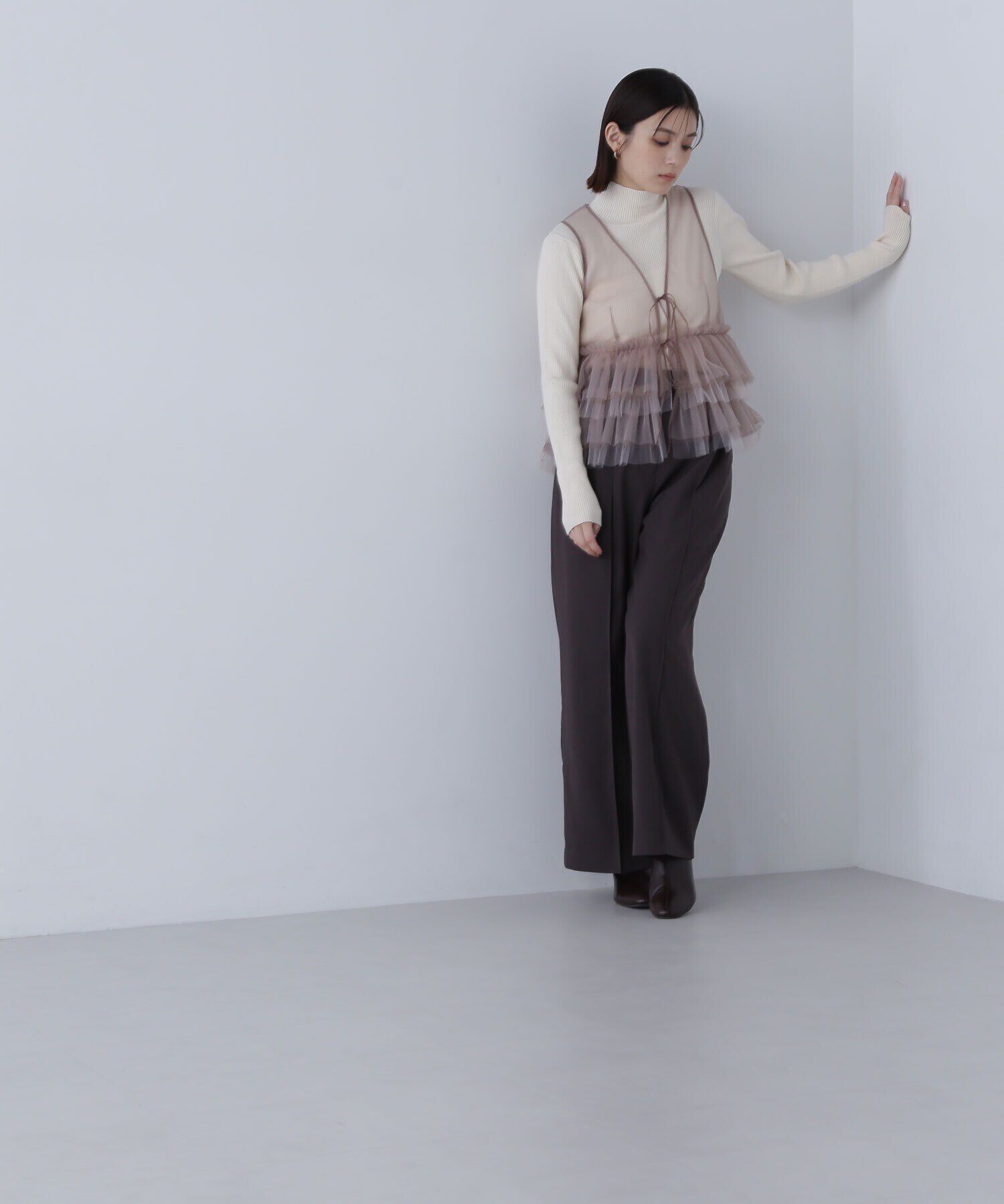  「チュールフリルトップス＆リブニット」|ニット・セーター|