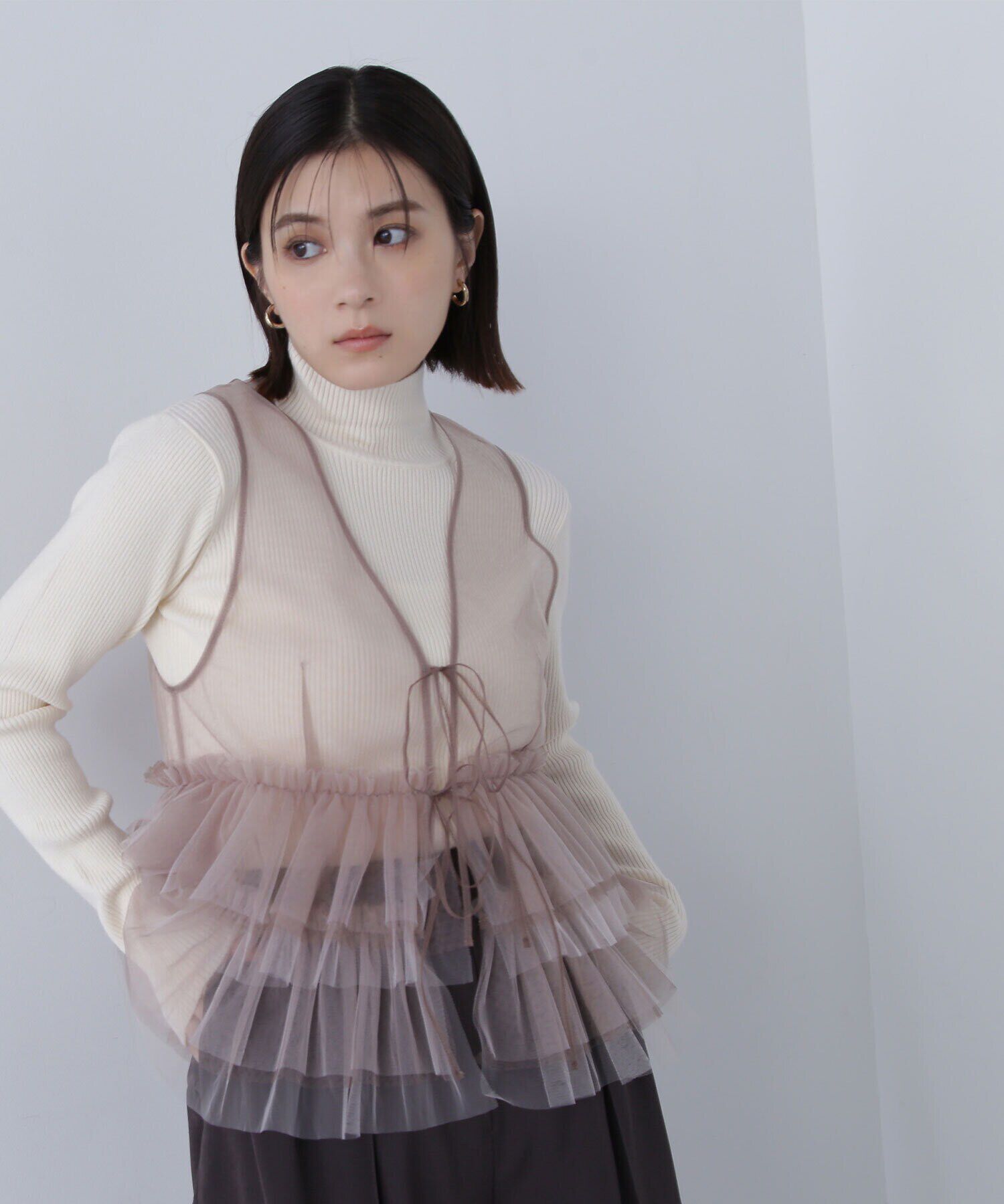  「チュールフリルトップス＆リブニット」|ニット・セーター|