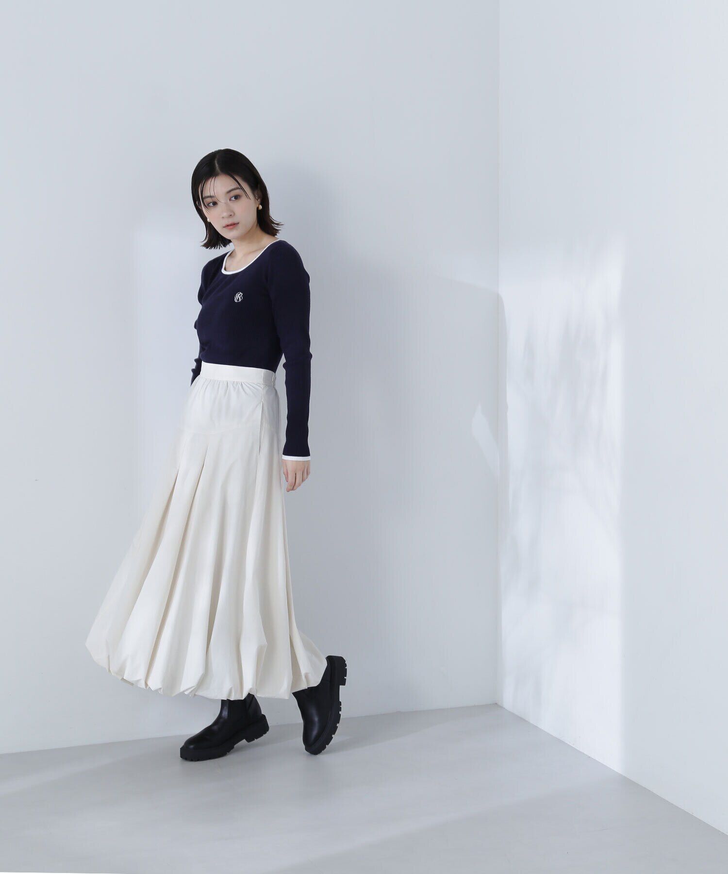  「エンブレムバイカラーリブニット」|ニット・セーター|