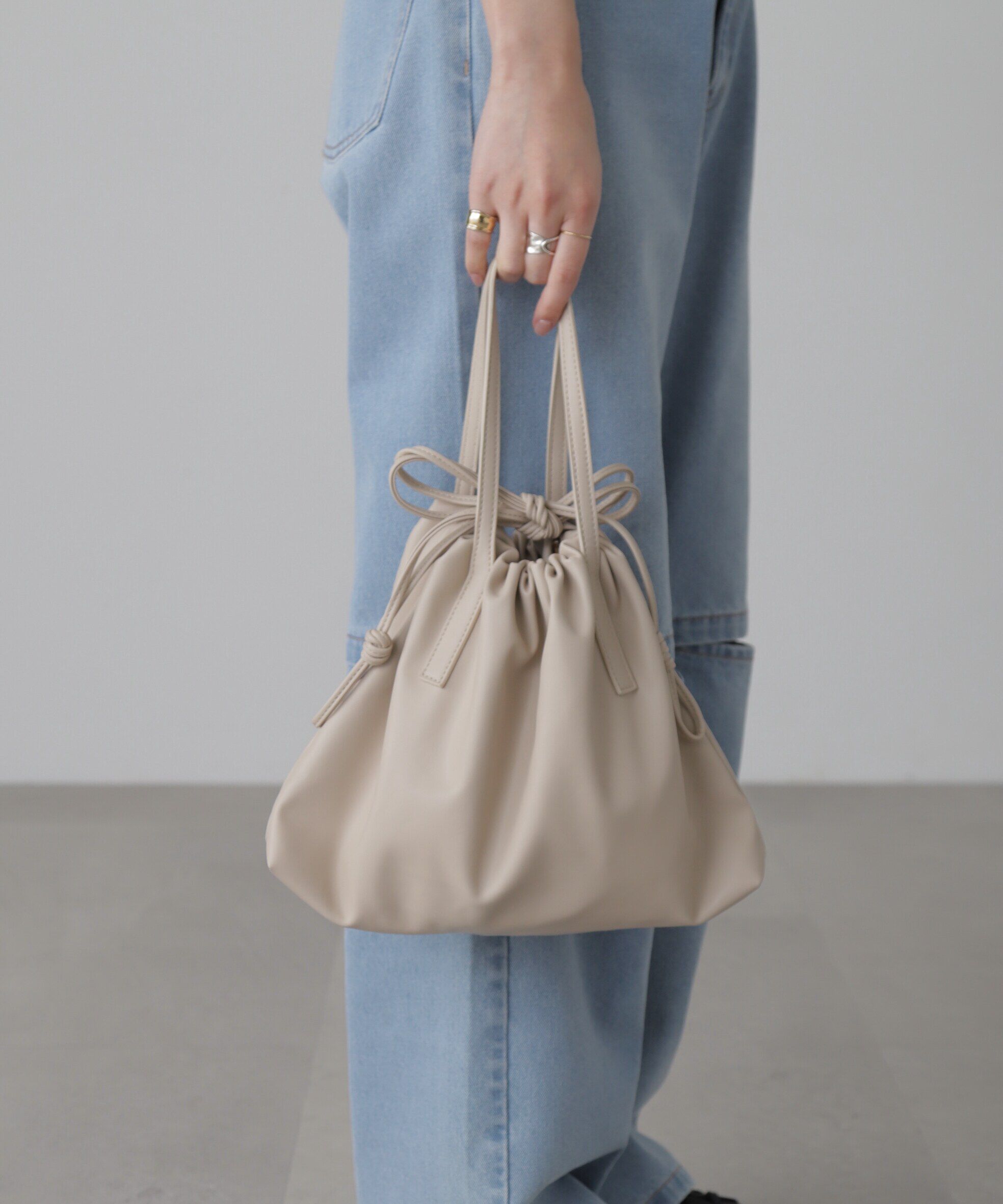  「テープ巾着バッグ」|その他|ベージュ