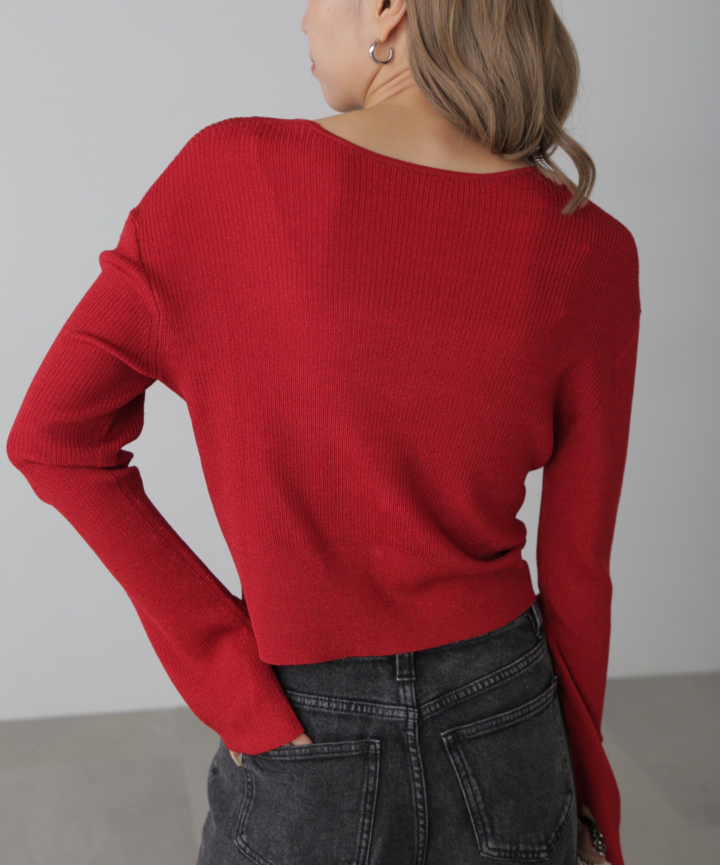  「Vネックラメリブニットカーディガン」|ニット・セーター|