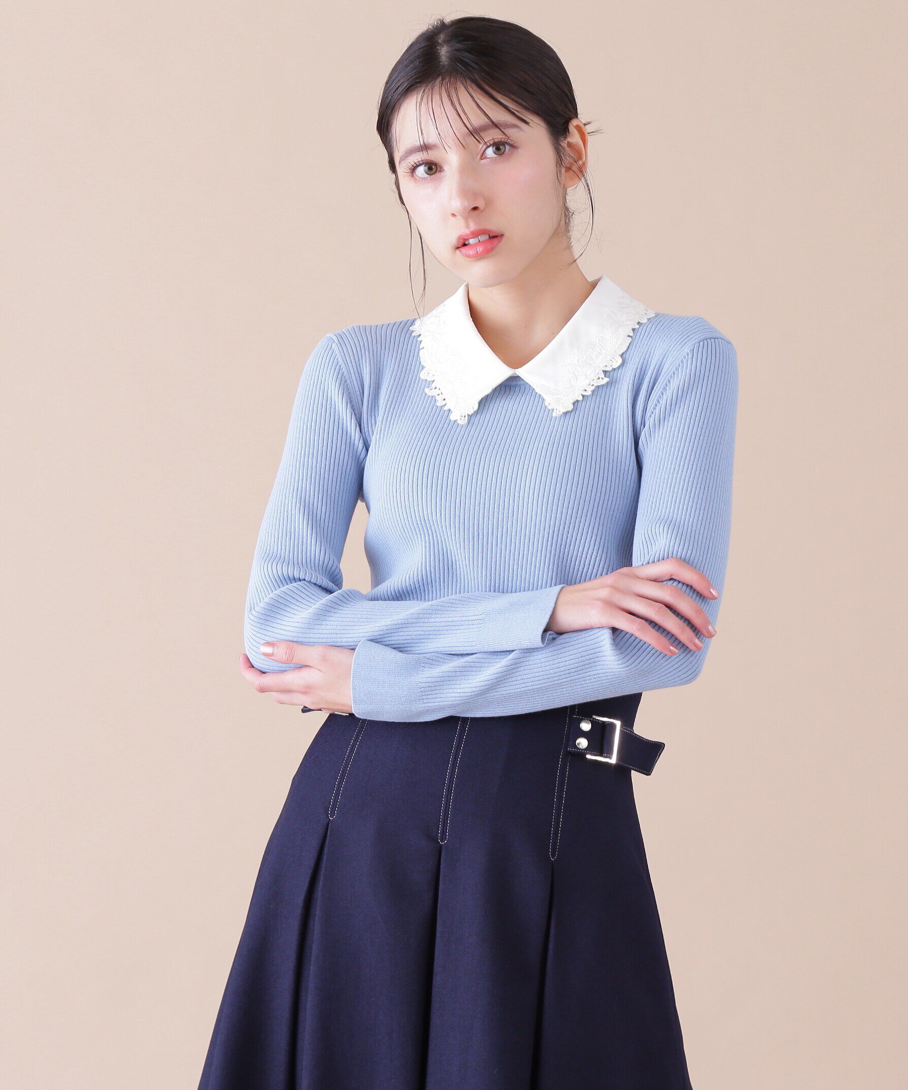  「衿付きリブニット」|ニット・セーター|
