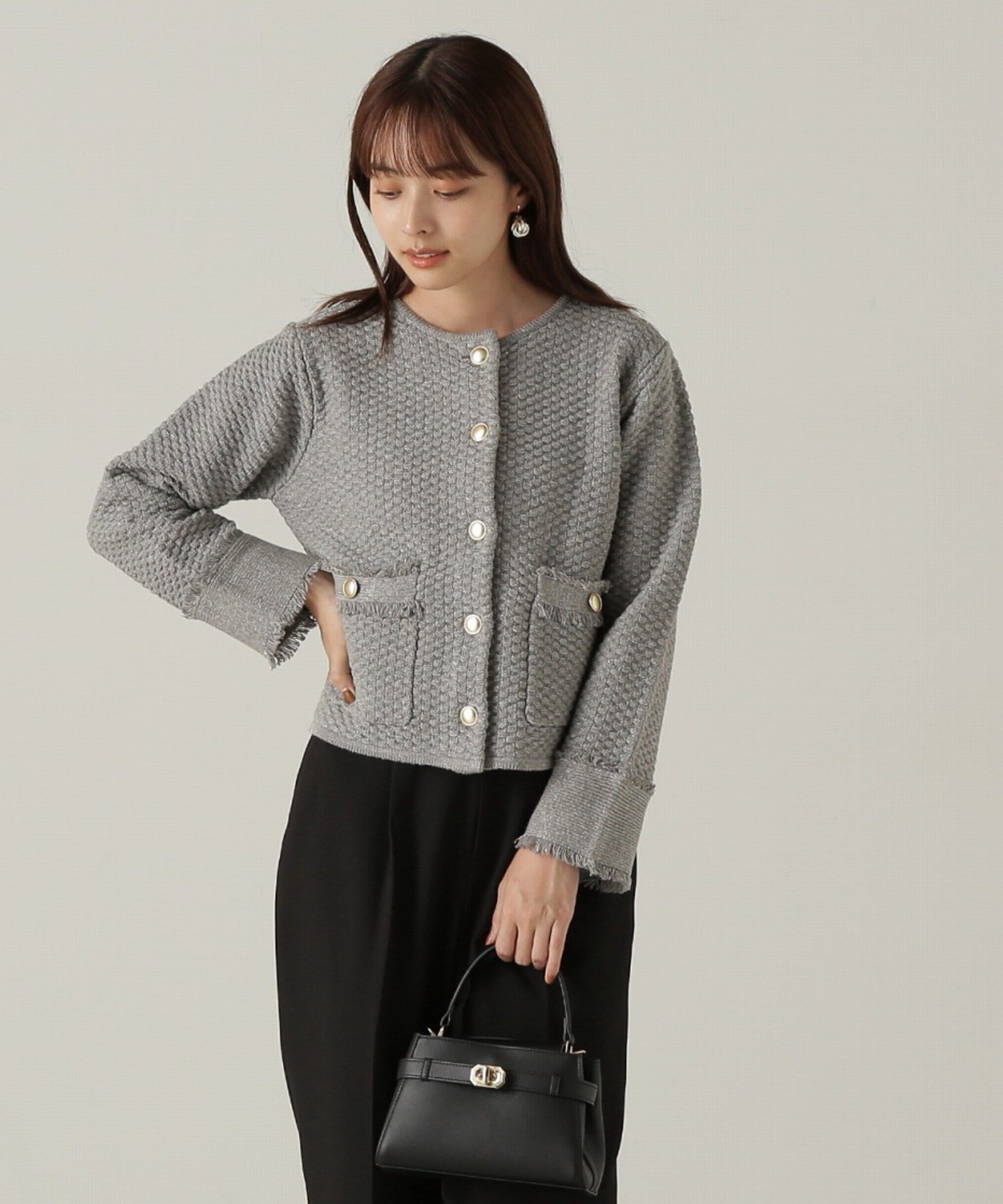 PROPORTION BODY DRESSING「ラメツイードニットカーディガン　WEB限定カラー：キャメル　24AW」|カーディガン|グレー