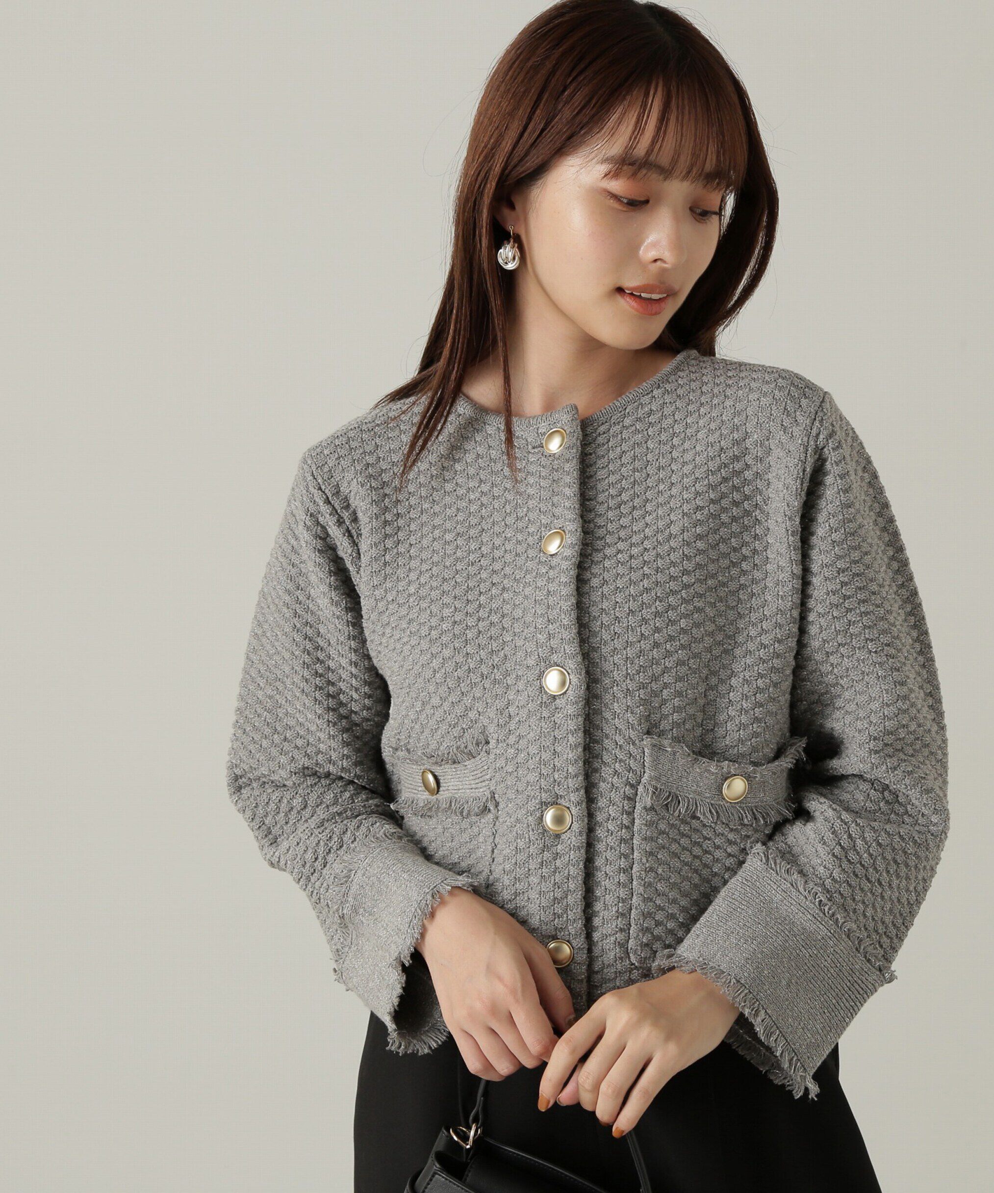 PROPORTION BODY DRESSING「ラメツイードニットカーディガン　WEB限定カラー：キャメル　24AW」|カーディガン|