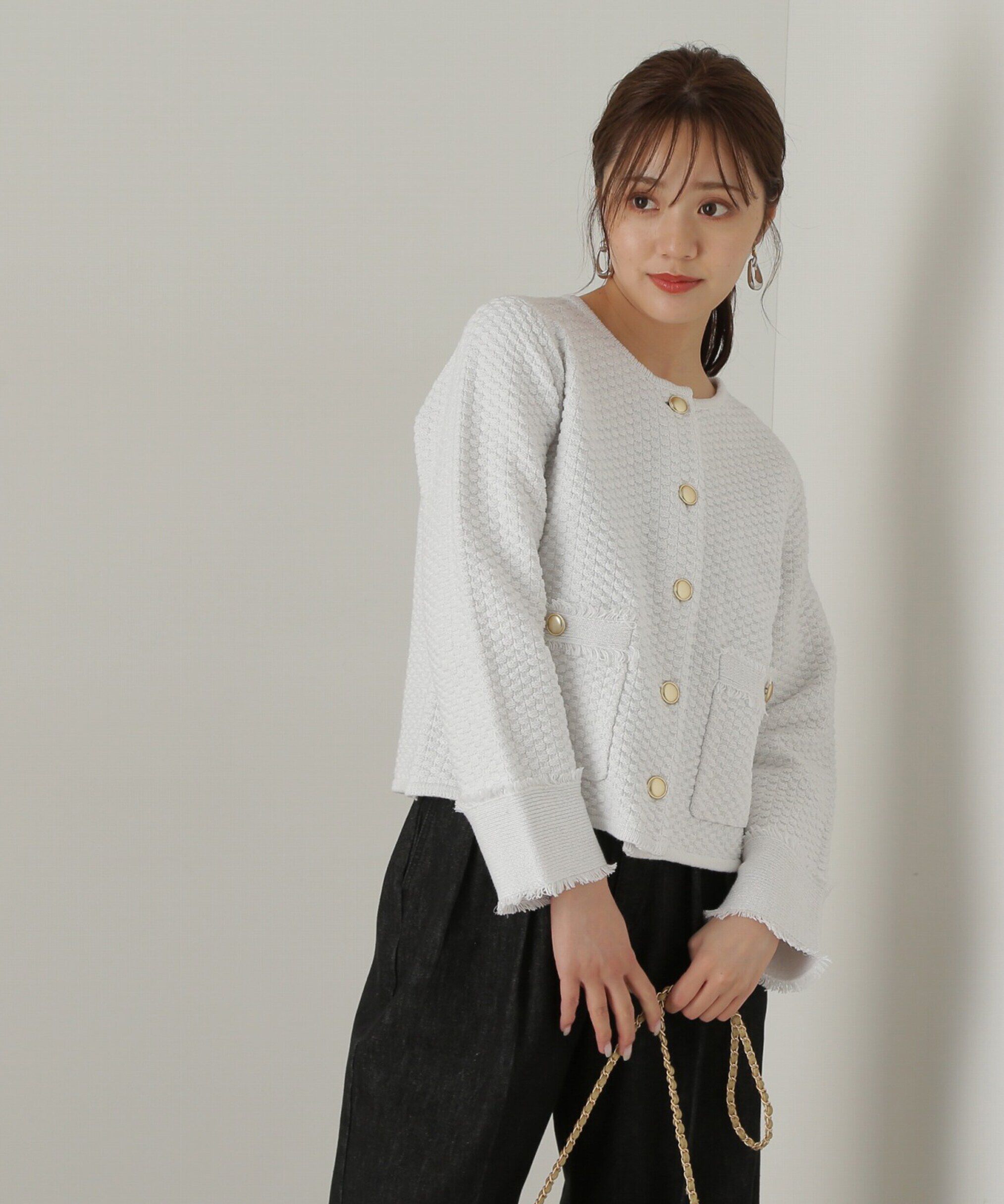 PROPORTION BODY DRESSING「ラメツイードニットカーディガン　WEB限定カラー：キャメル　24AW」|カーディガン|ホワイト