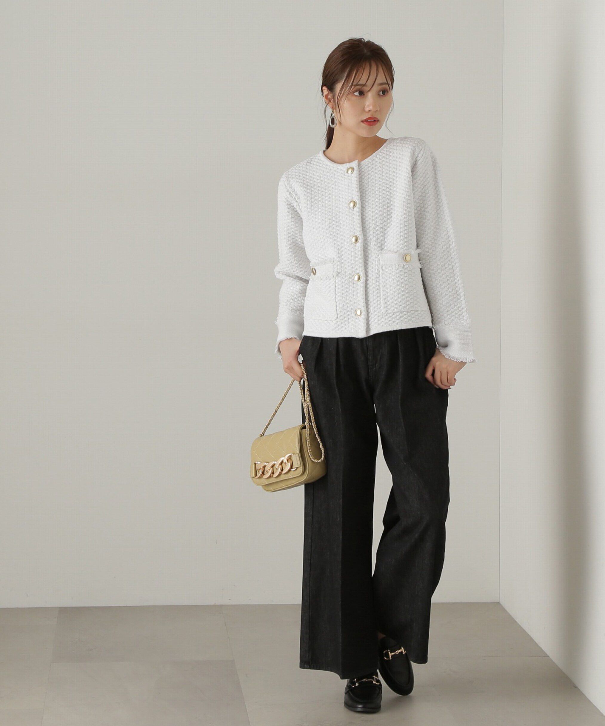 PROPORTION BODY DRESSING「ラメツイードニットカーディガン　WEB限定カラー：キャメル　24AW」|カーディガン|