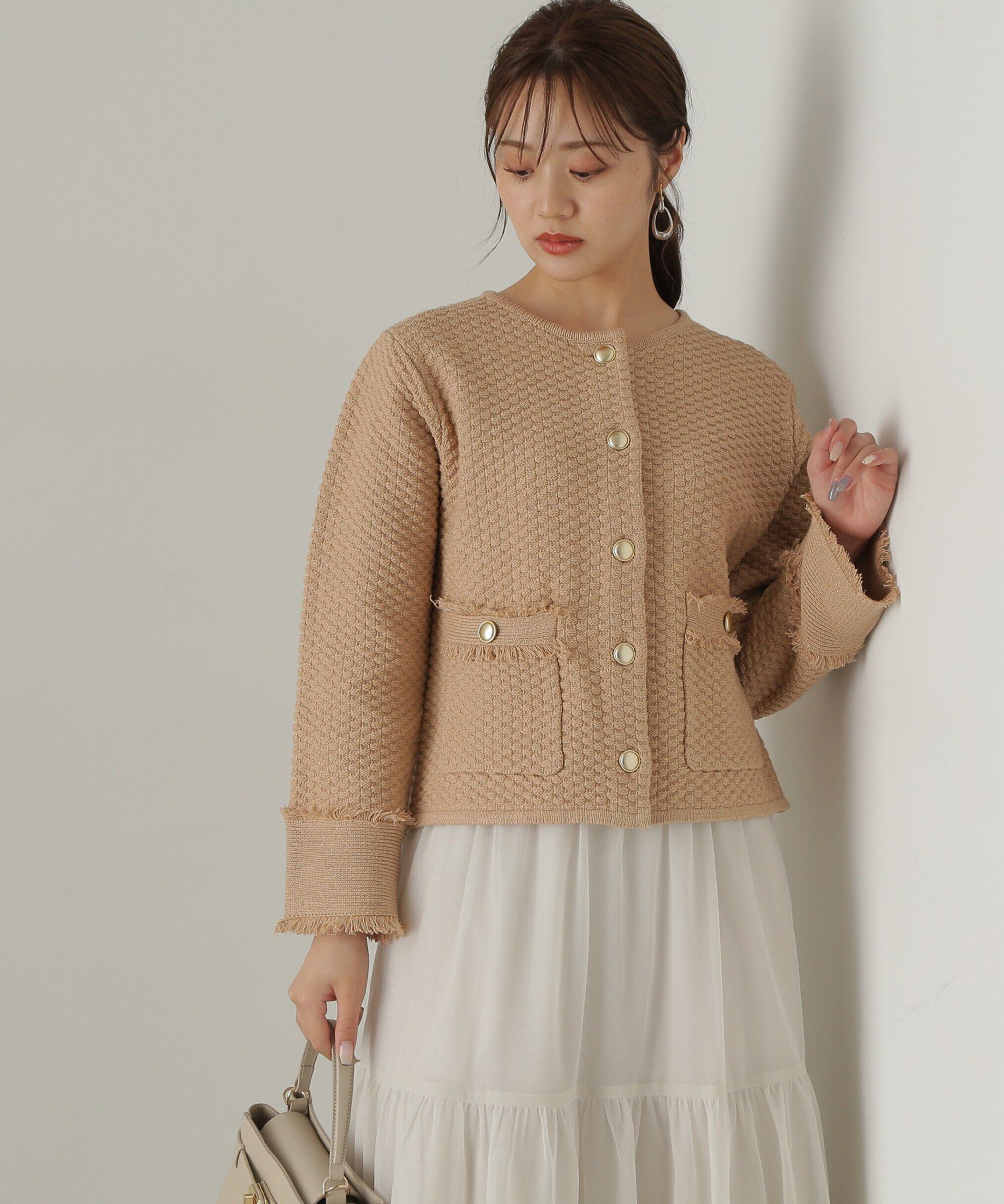 PROPORTION BODY DRESSING「ラメツイードニットカーディガン　WEB限定カラー：キャメル　24AW」|カーディガン|