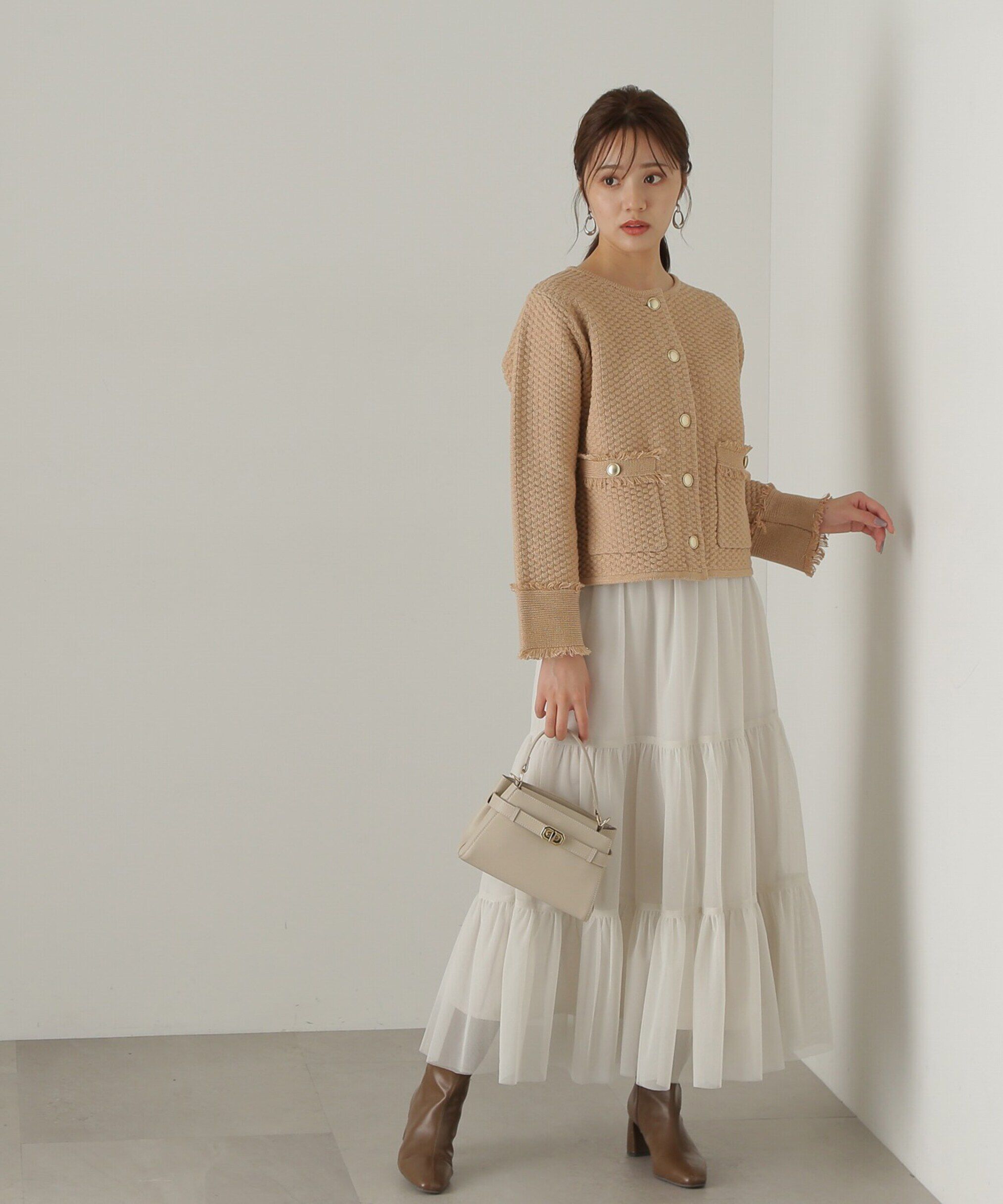 PROPORTION BODY DRESSING「ラメツイードニットカーディガン　WEB限定カラー：キャメル　24AW」|カーディガン|