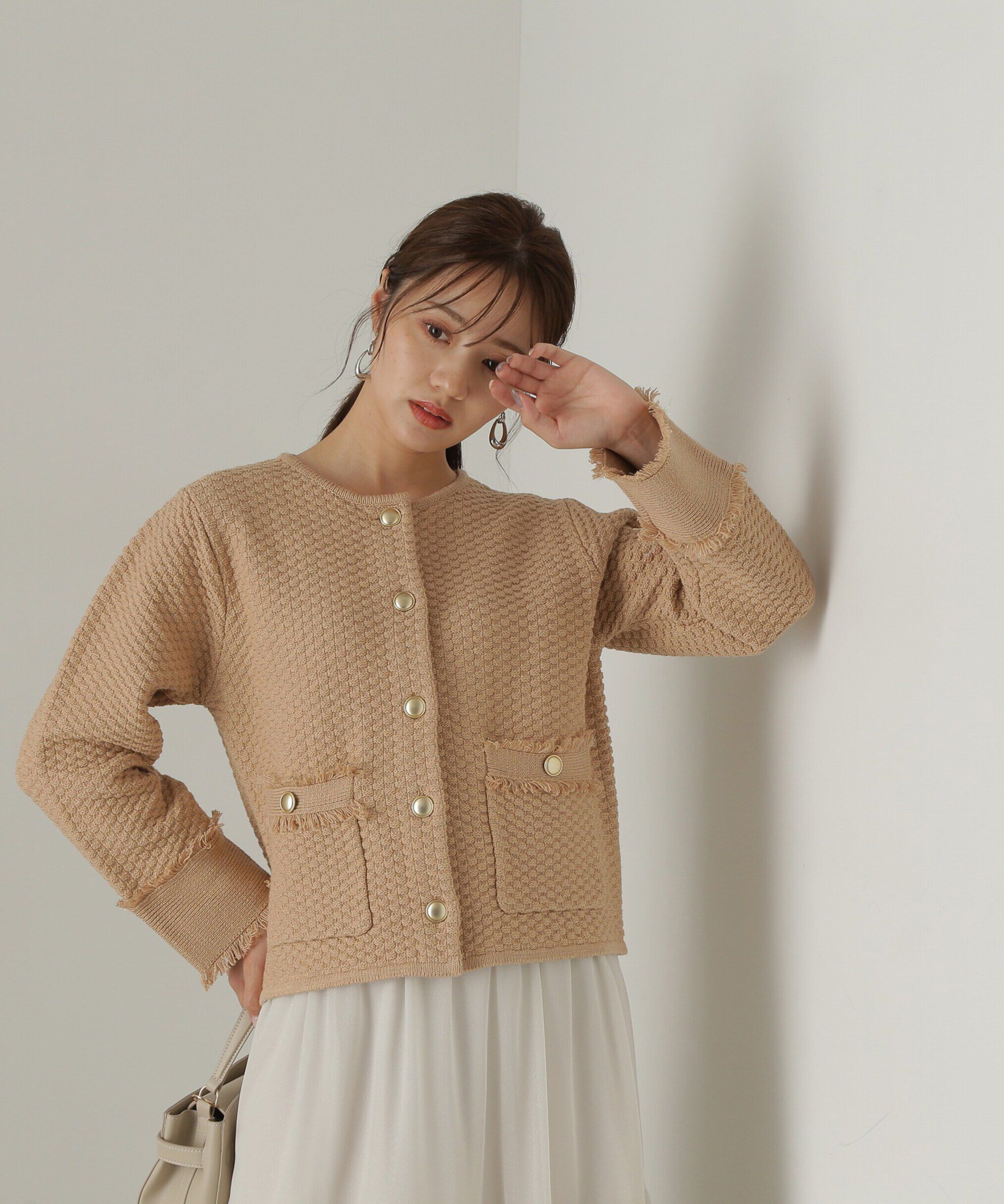 PROPORTION BODY DRESSING「ラメツイードニットカーディガン　WEB限定カラー：キャメル　24AW」|カーディガン|
