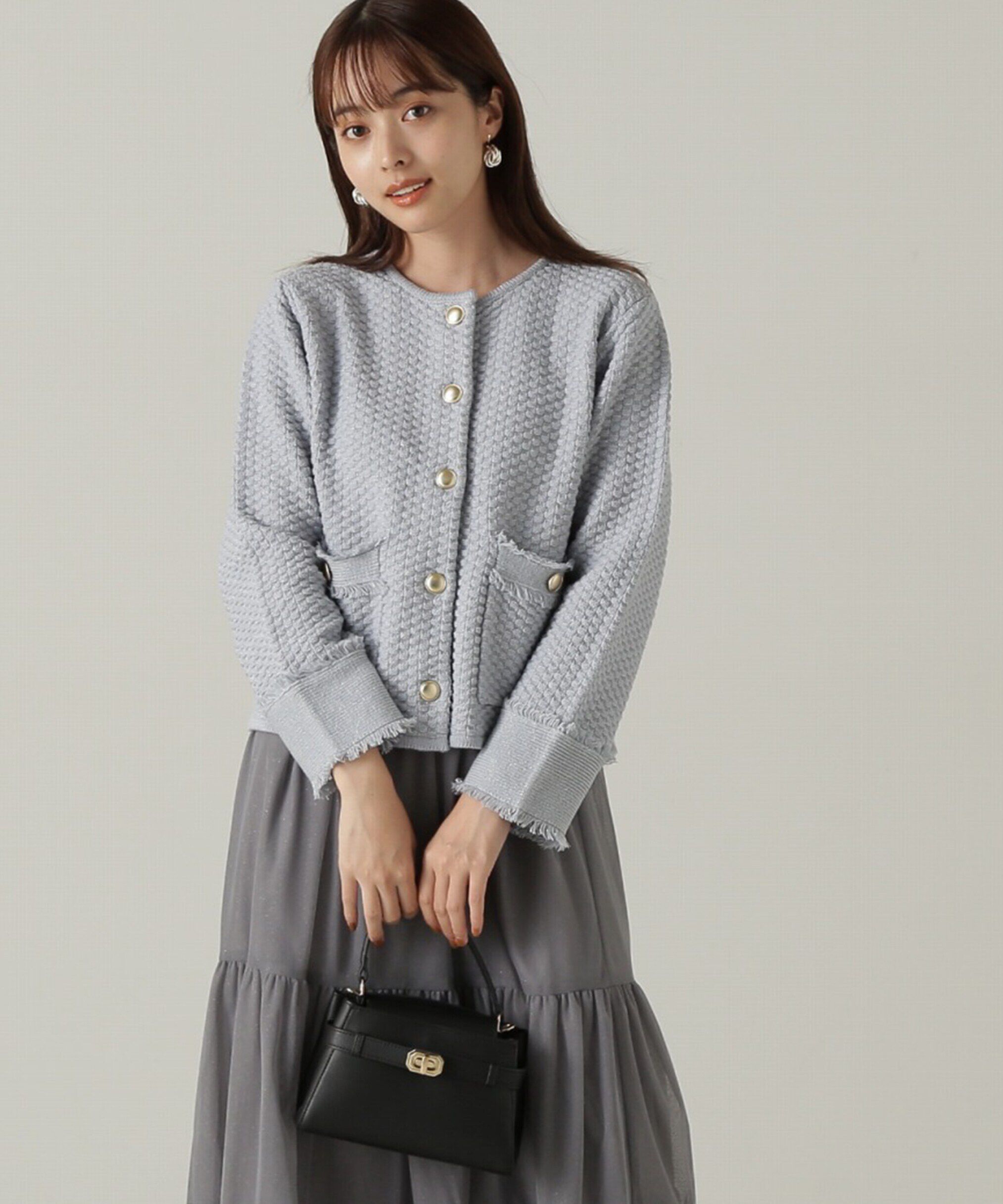 PROPORTION BODY DRESSING「ラメツイードニットカーディガン　WEB限定カラー：キャメル　24AW」|カーディガン|ライトブルー