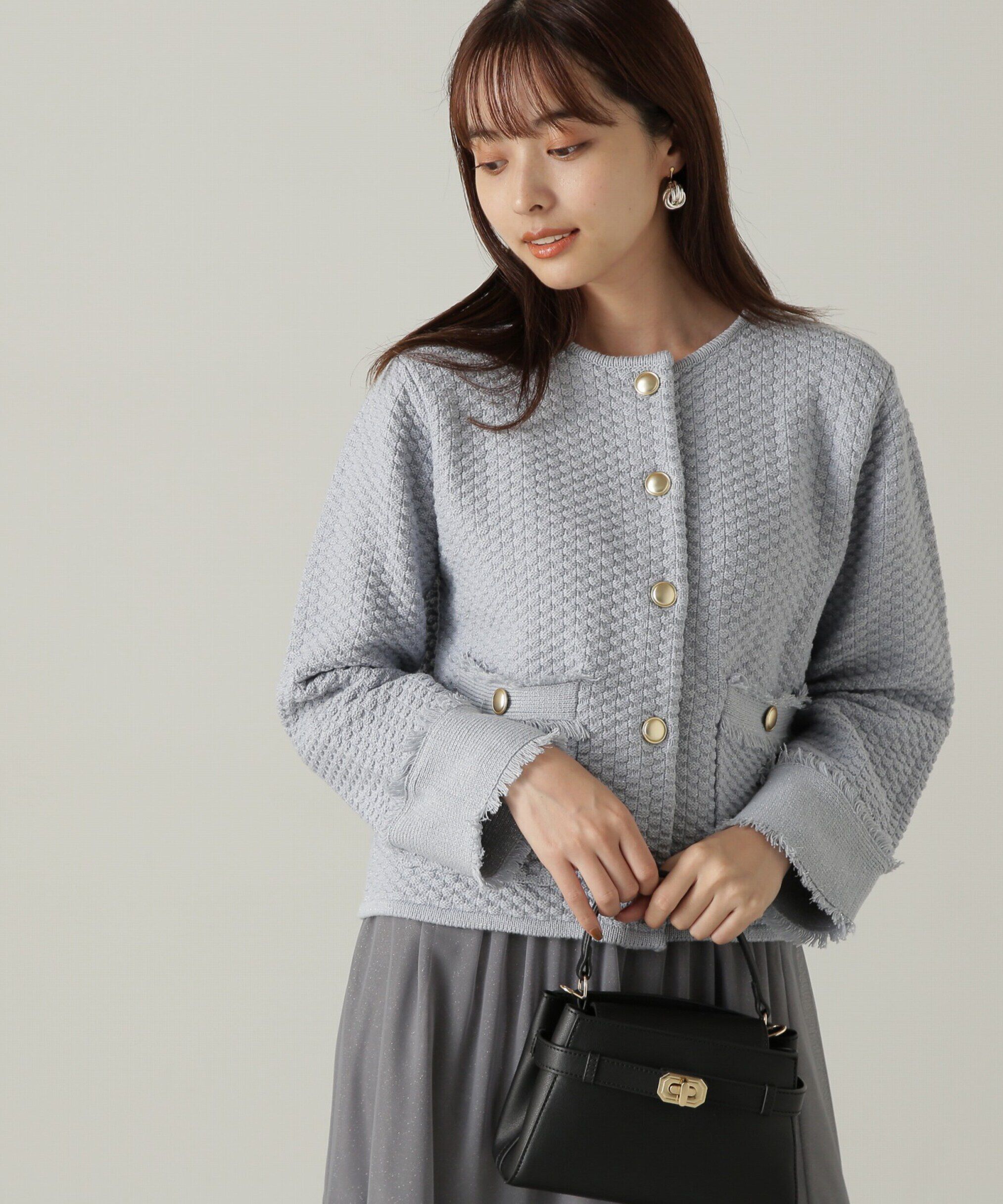 PROPORTION BODY DRESSING「ラメツイードニットカーディガン　WEB限定カラー：キャメル　24AW」|カーディガン|