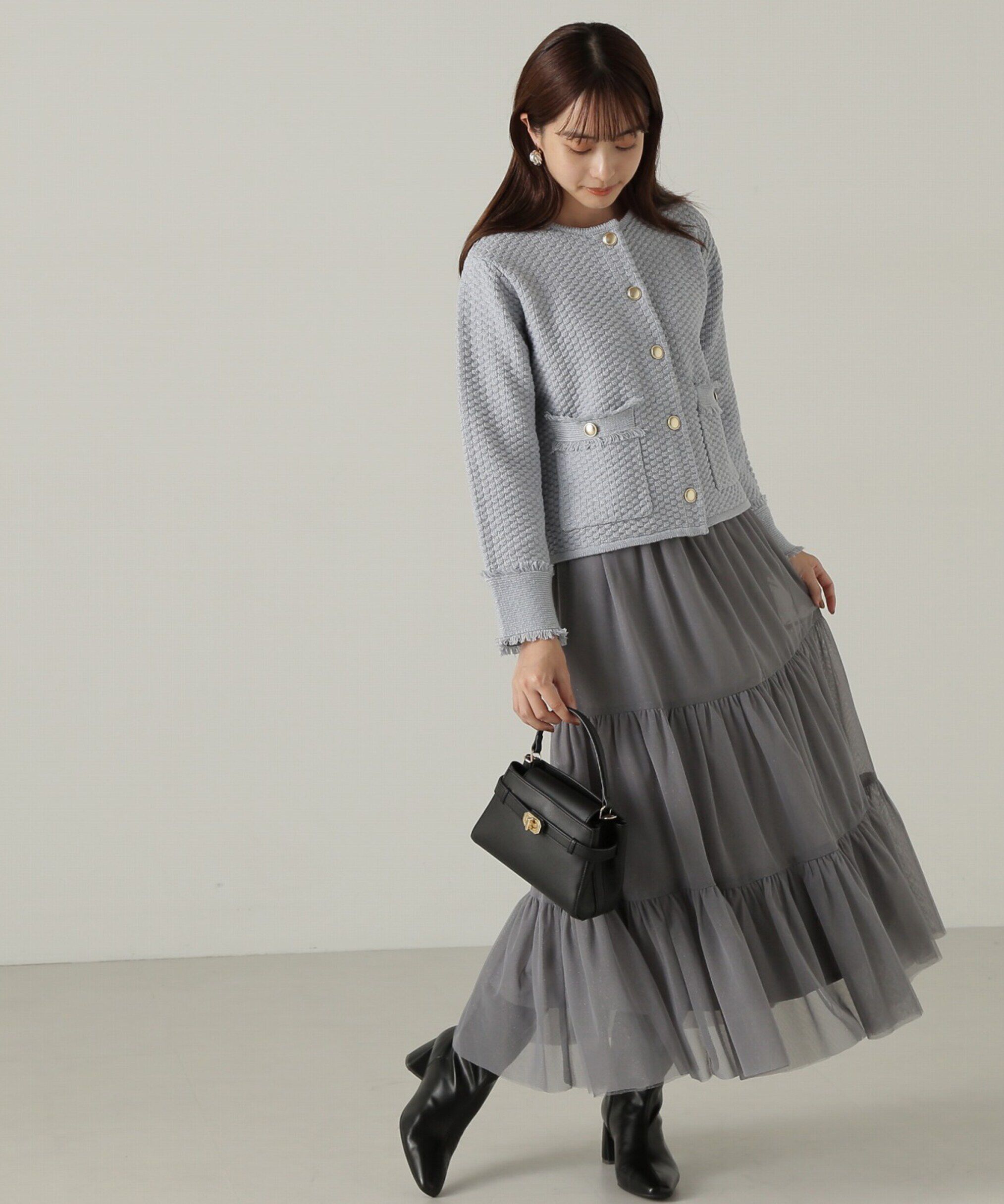 PROPORTION BODY DRESSING「ラメツイードニットカーディガン　WEB限定カラー：キャメル　24AW」|カーディガン|