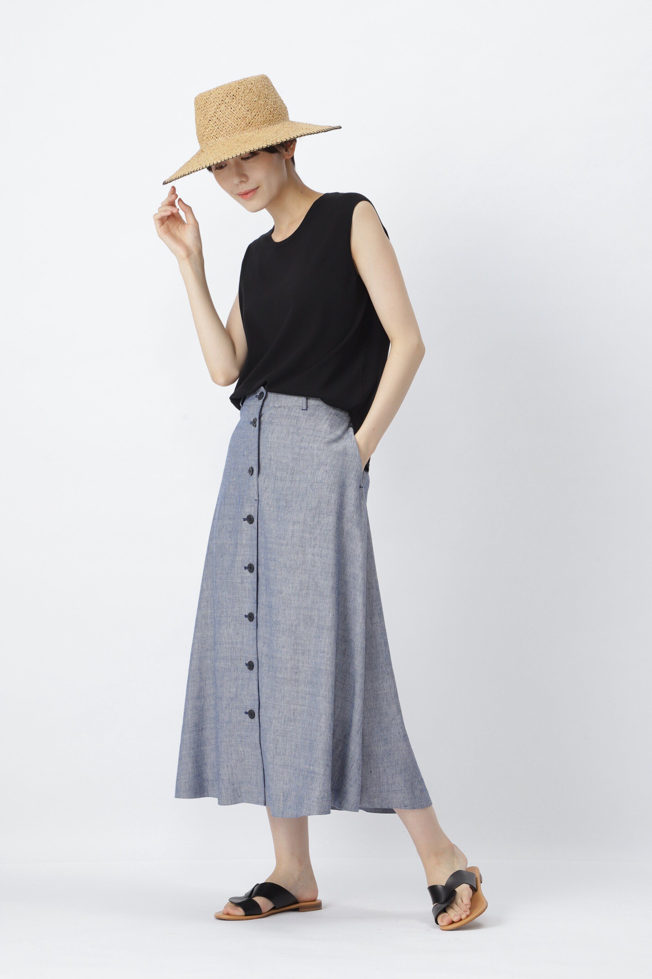  「コットンナイロンハイゲージ　ノースリーブニット」|ニット・セーター|