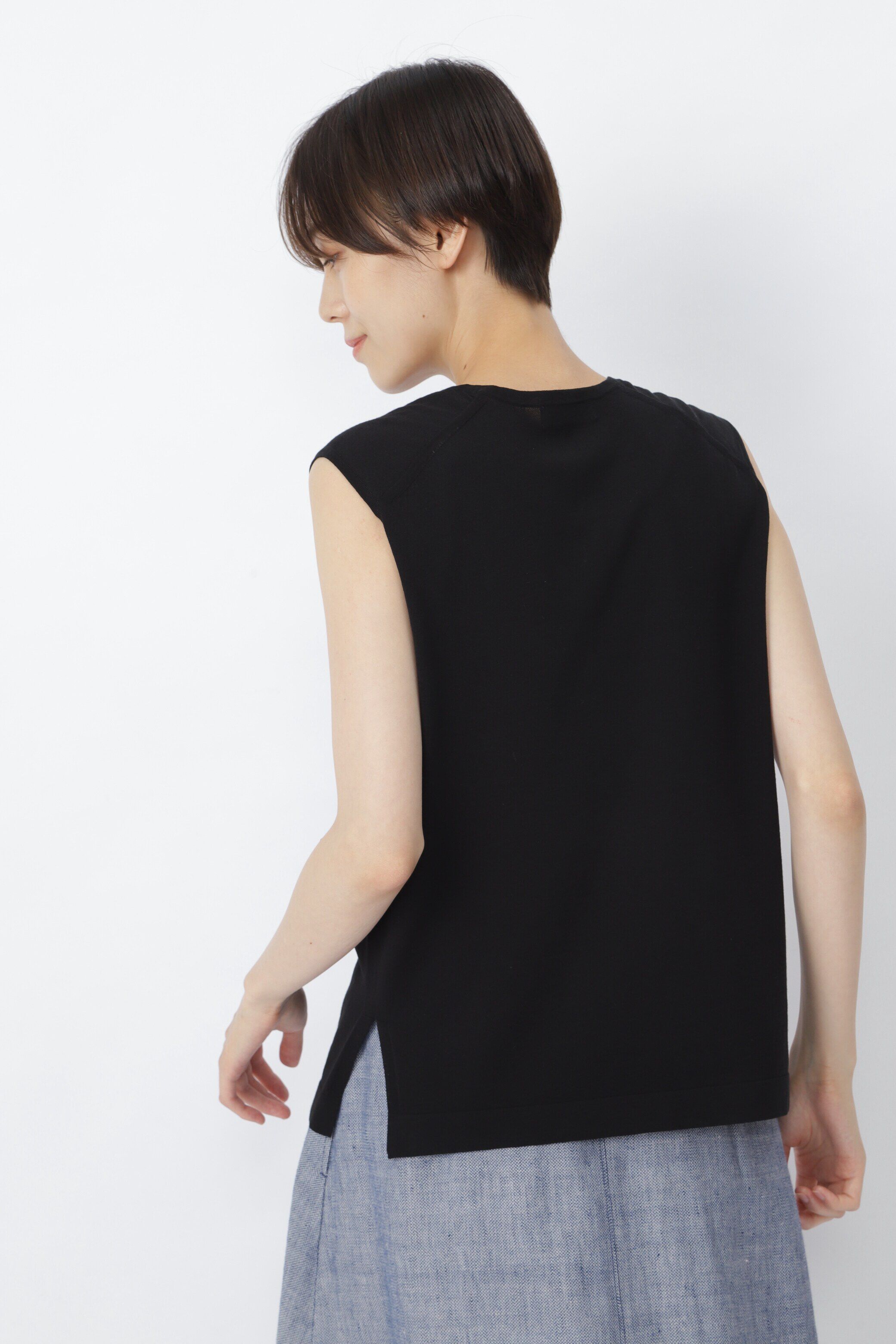  「コットンナイロンハイゲージ　ノースリーブニット」|ニット・セーター|