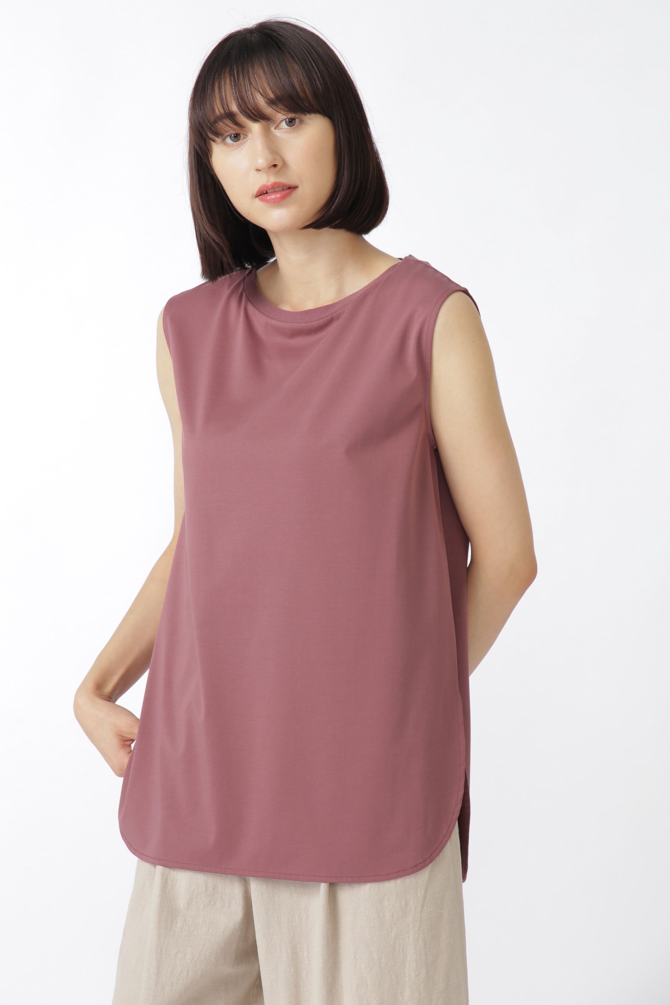  「プレーティング天竺ノースリーブプルオーバー」|Tシャツ・カットソー|ボルドー