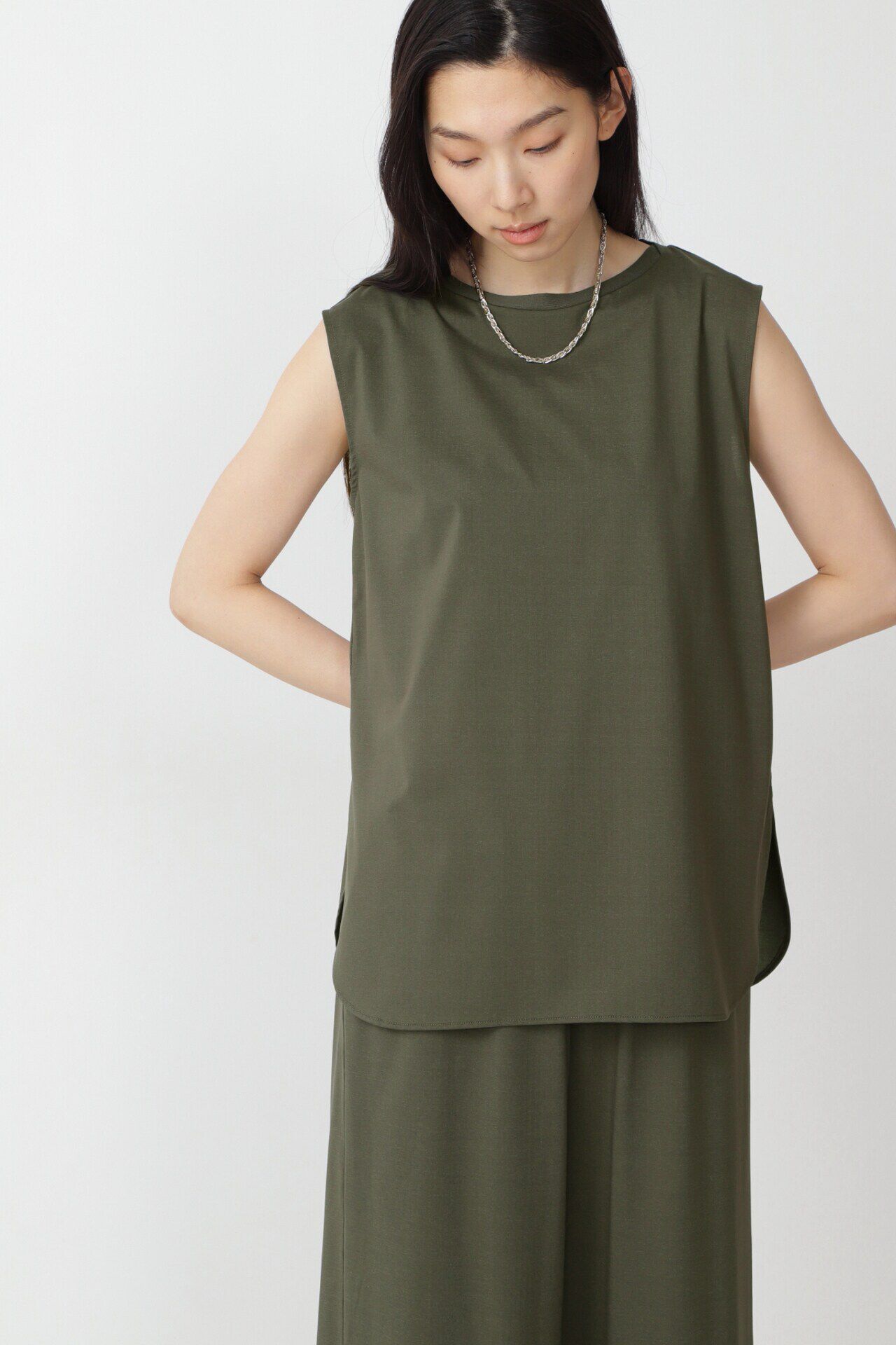  「プレーティング天竺ノースリーブプルオーバー」|Tシャツ・カットソー|カーキ&times;ライト