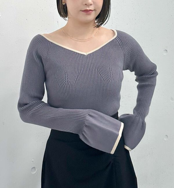 archives「配色ハートネックリブニット」|ニット・セーター|BLUE